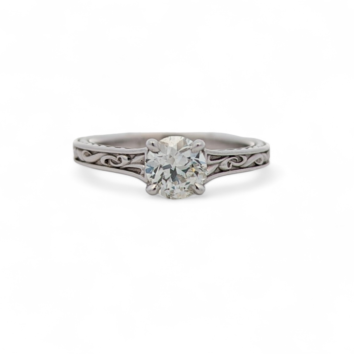 Vintage Inspired 14K White Gold Engagement Ring with 0.80 Carat Natural Diamond