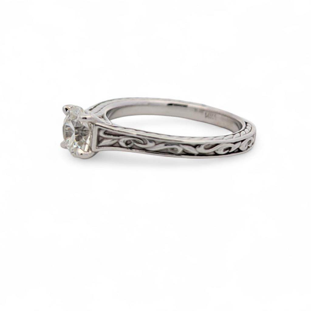 Vintage Inspired 14K White Gold Engagement Ring with 0.80 Carat Natural Diamond