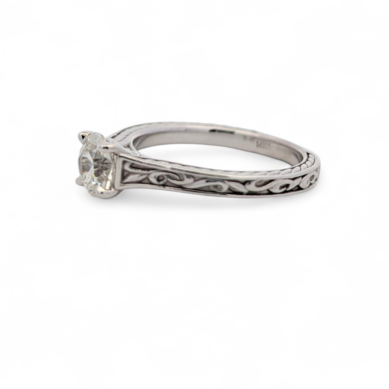 Vintage Inspired 14K White Gold Engagement Ring with 0.80 Carat Natural Diamond