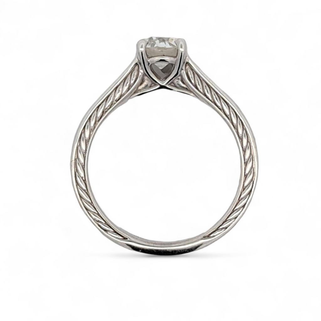 Vintage Inspired 14K White Gold Engagement Ring with 0.80 Carat Natural Diamond