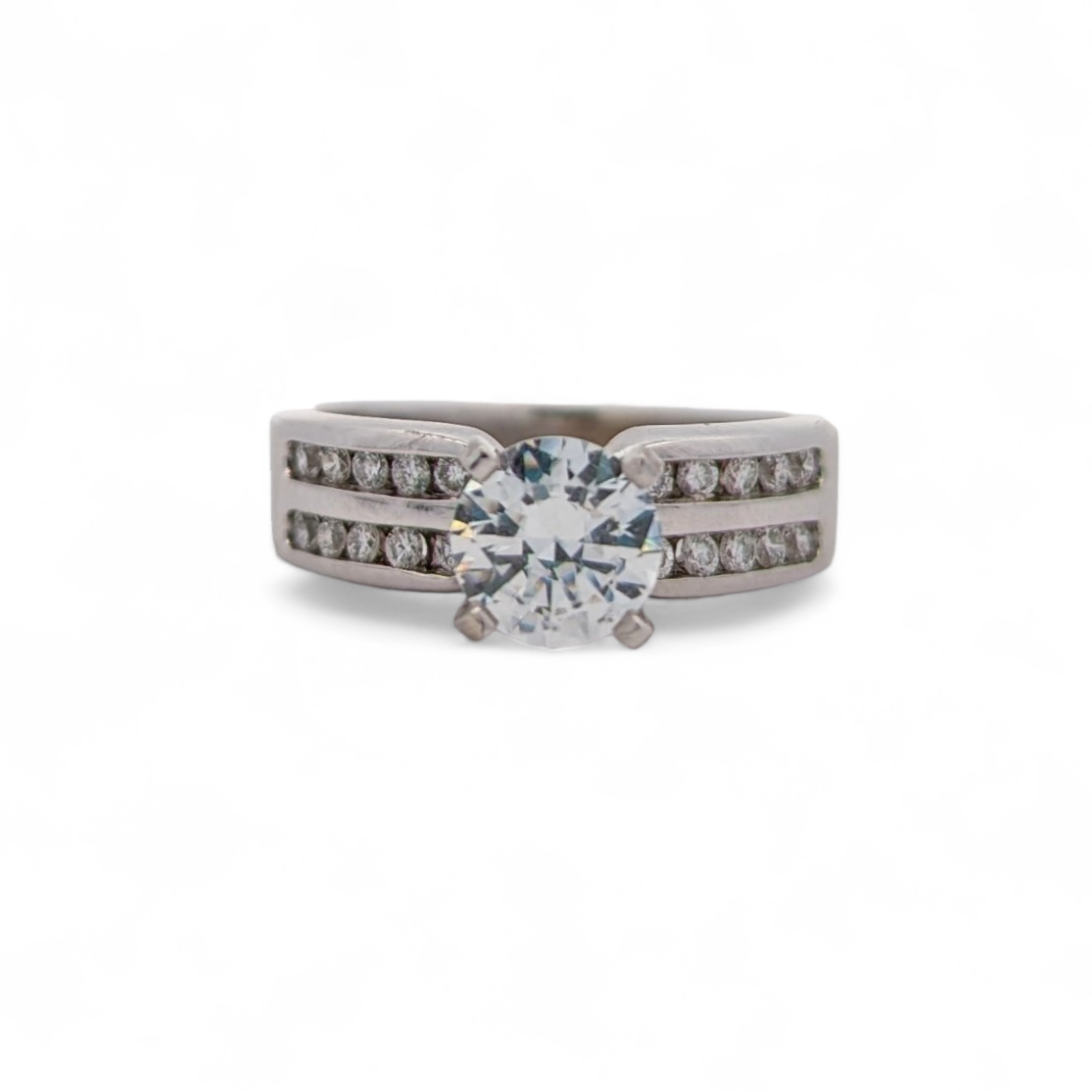 14K White Gold Wide Band Engagement Ring [Made to Order]