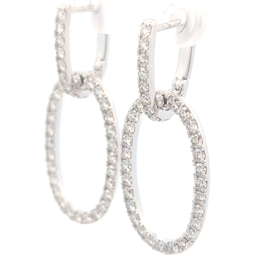 14K White Gold Double Link Earrings with Natural Diamonds