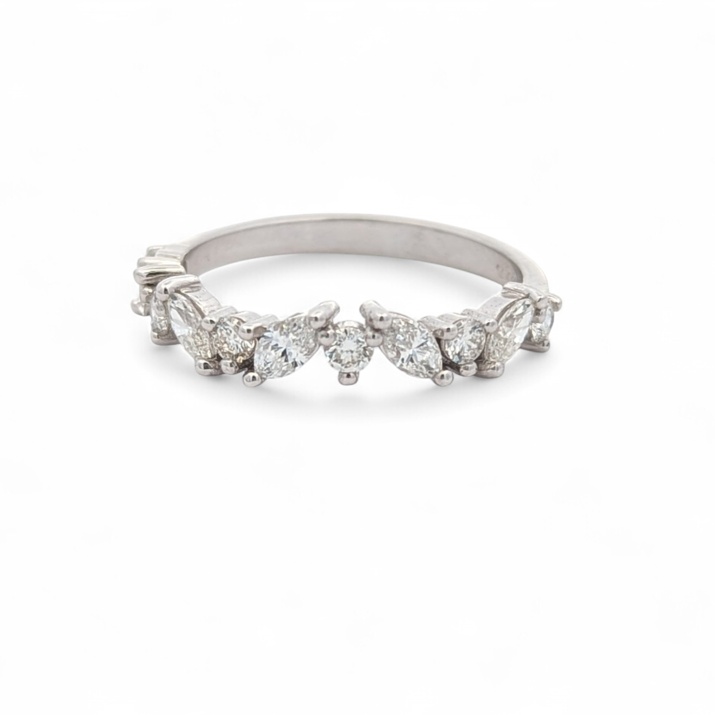 Marquise and Round Diamond Ring in 14k White Gold