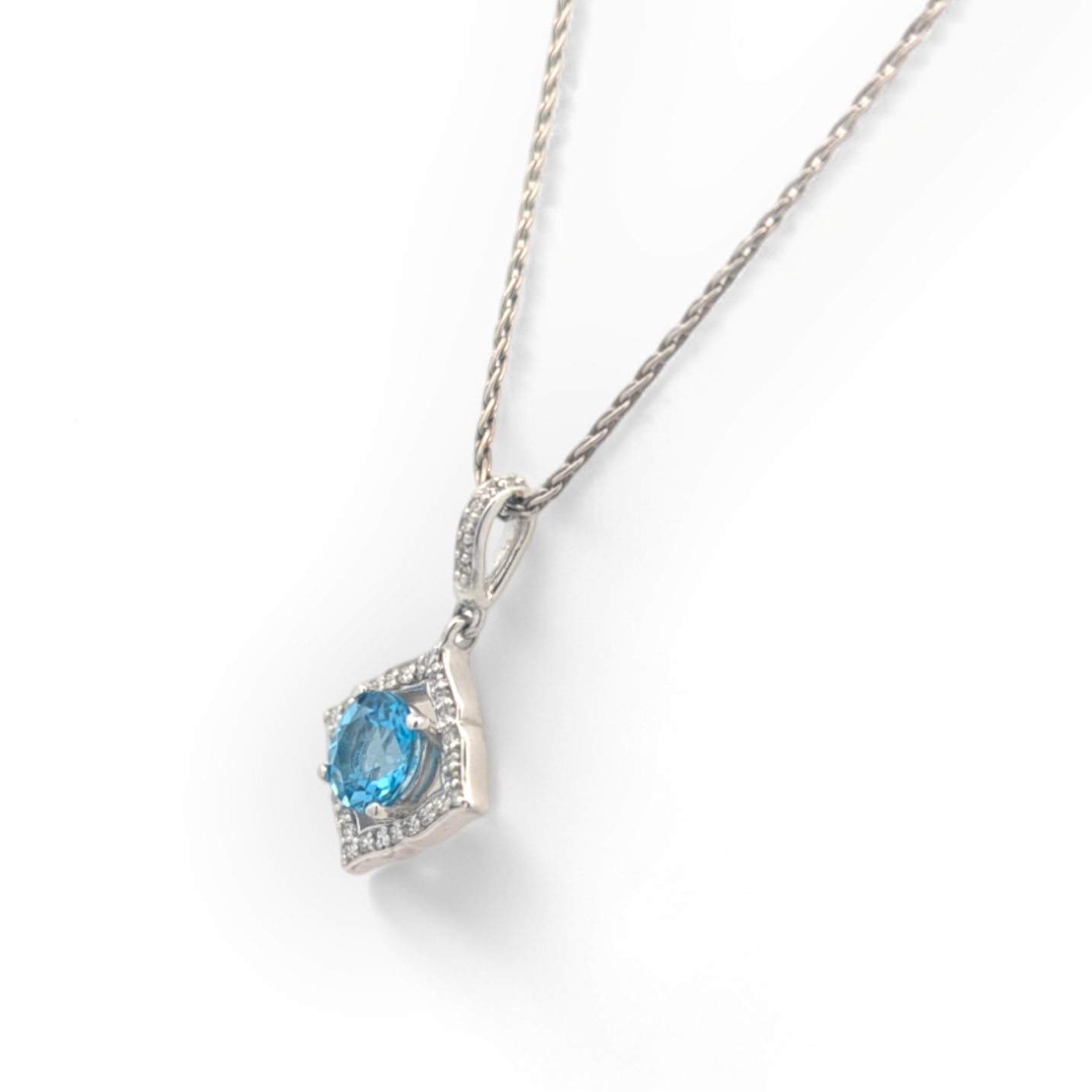 Irina 14K White Gold, Diamond, and Blue Topaz Halo Pendant