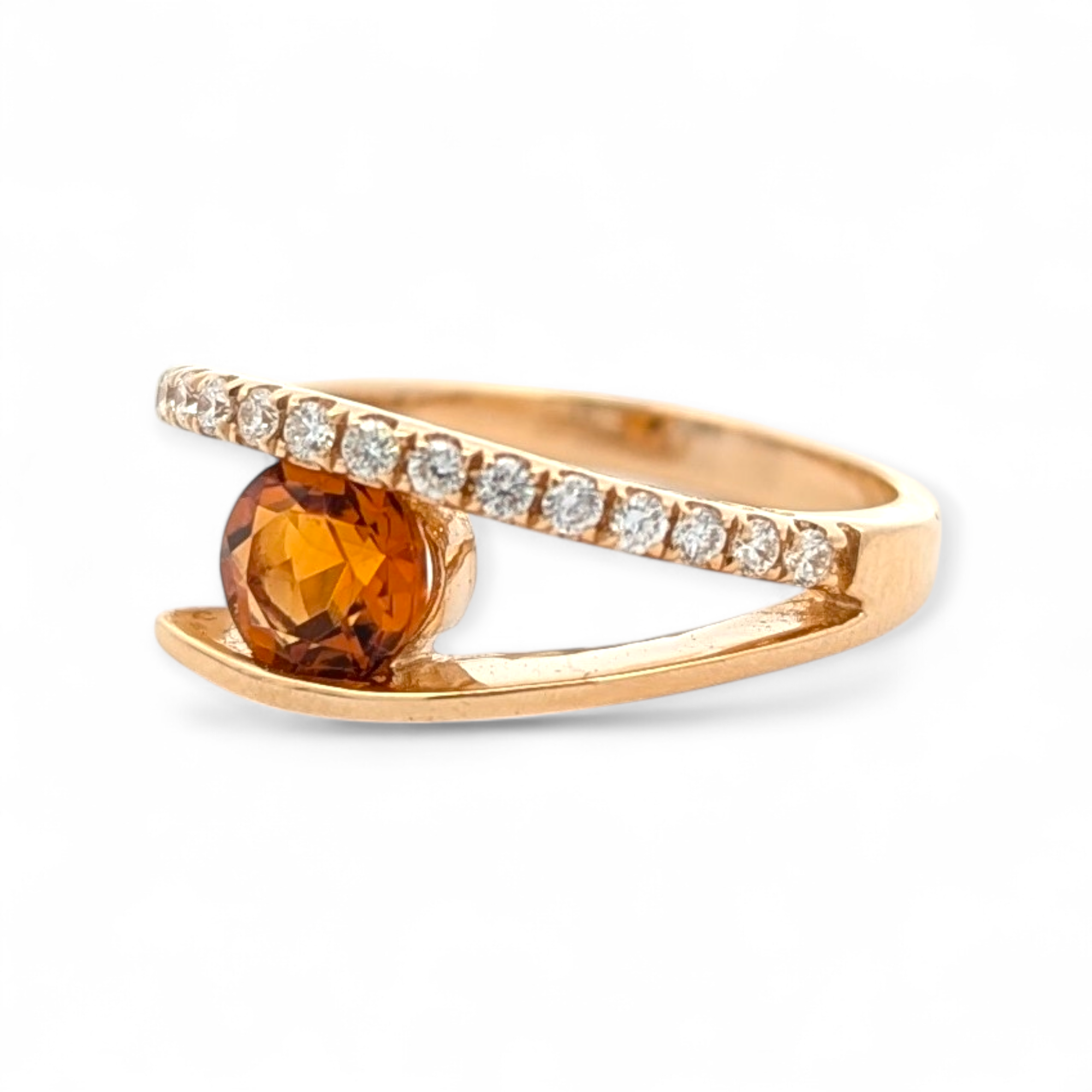 14K Yellow Gold Diamond and Citrine Ring