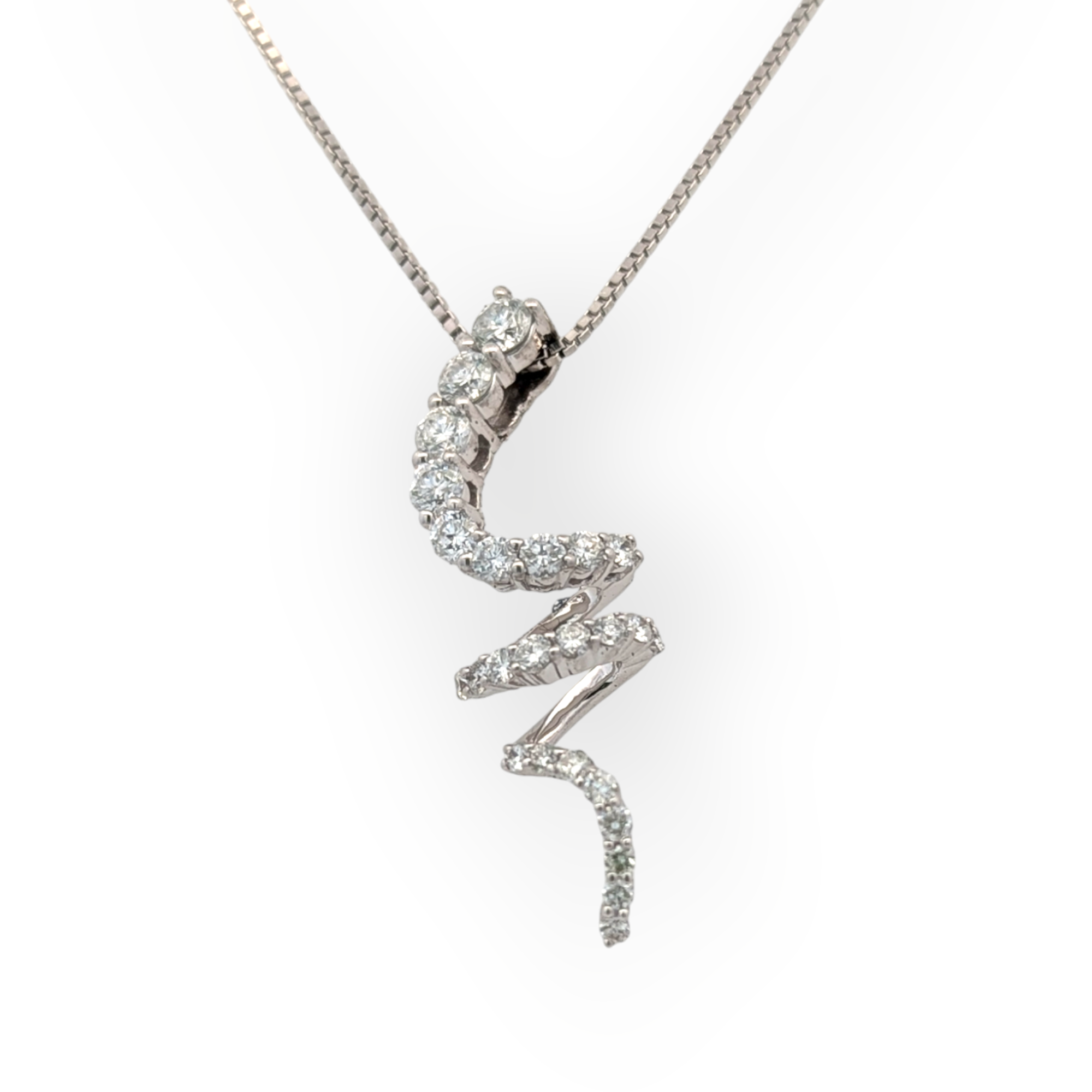 14K White Gold and Diamond Twist Pendant