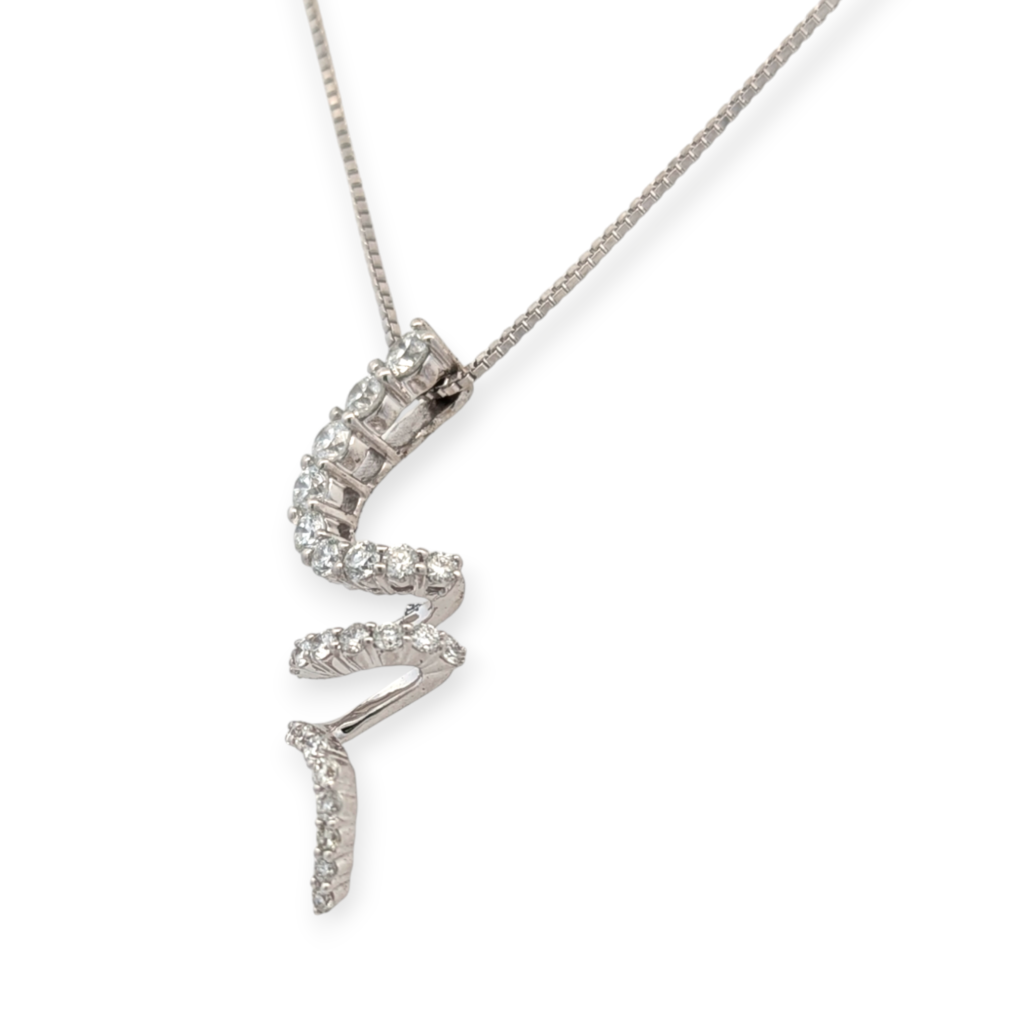 14K White Gold and Diamond Twist Pendant