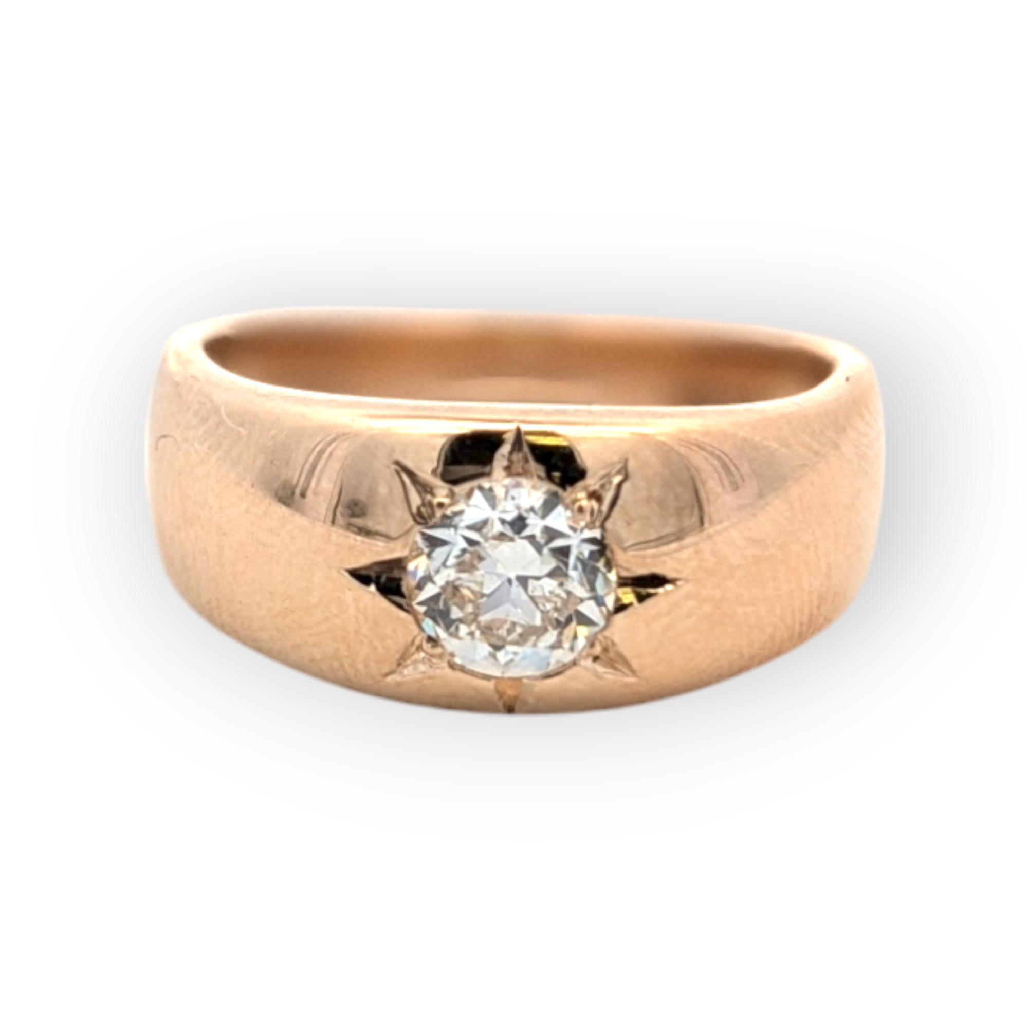 14K Gold Band Star-Set Old Euro Diamond Ring