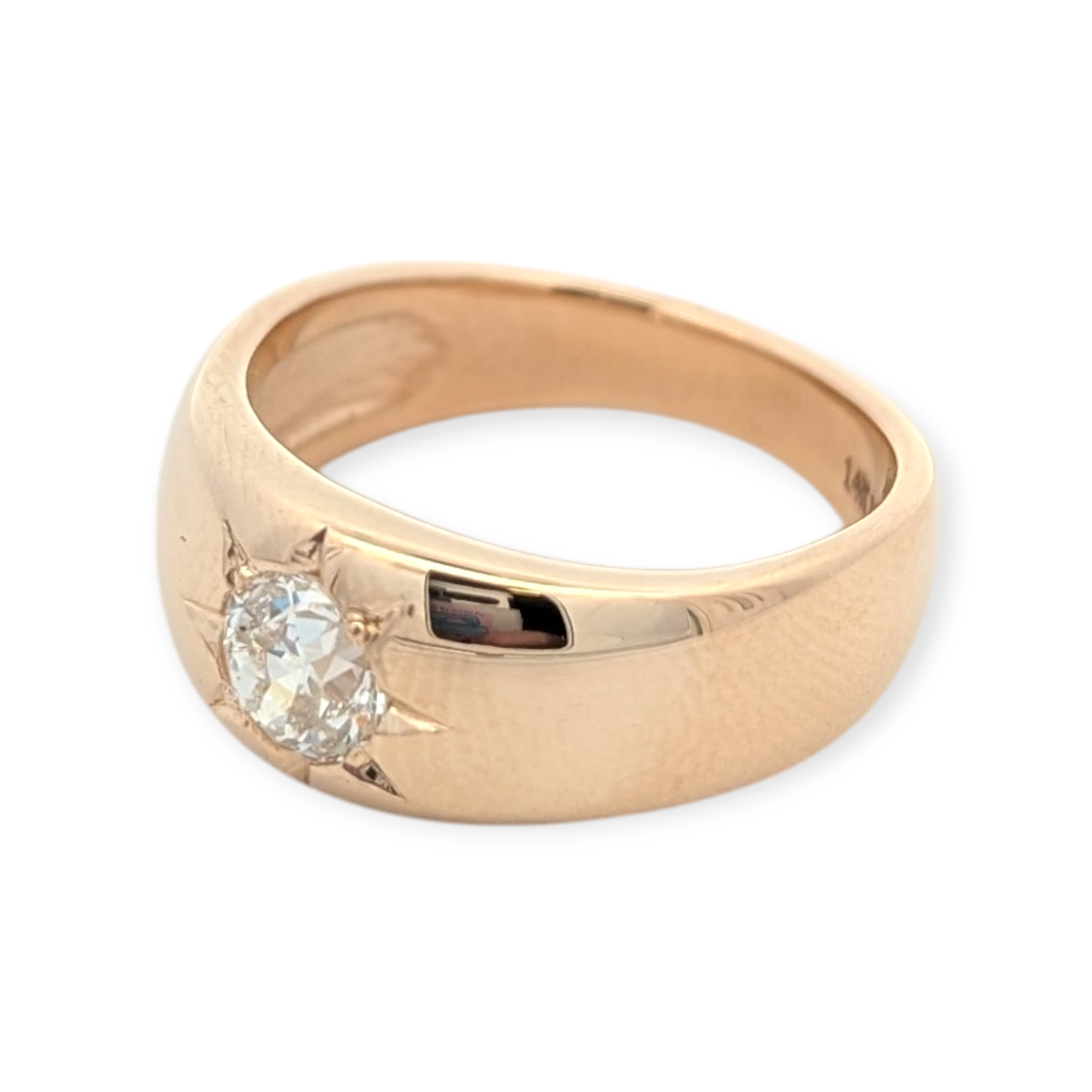 14K Gold Band Star-Set Old Euro Diamond Ring