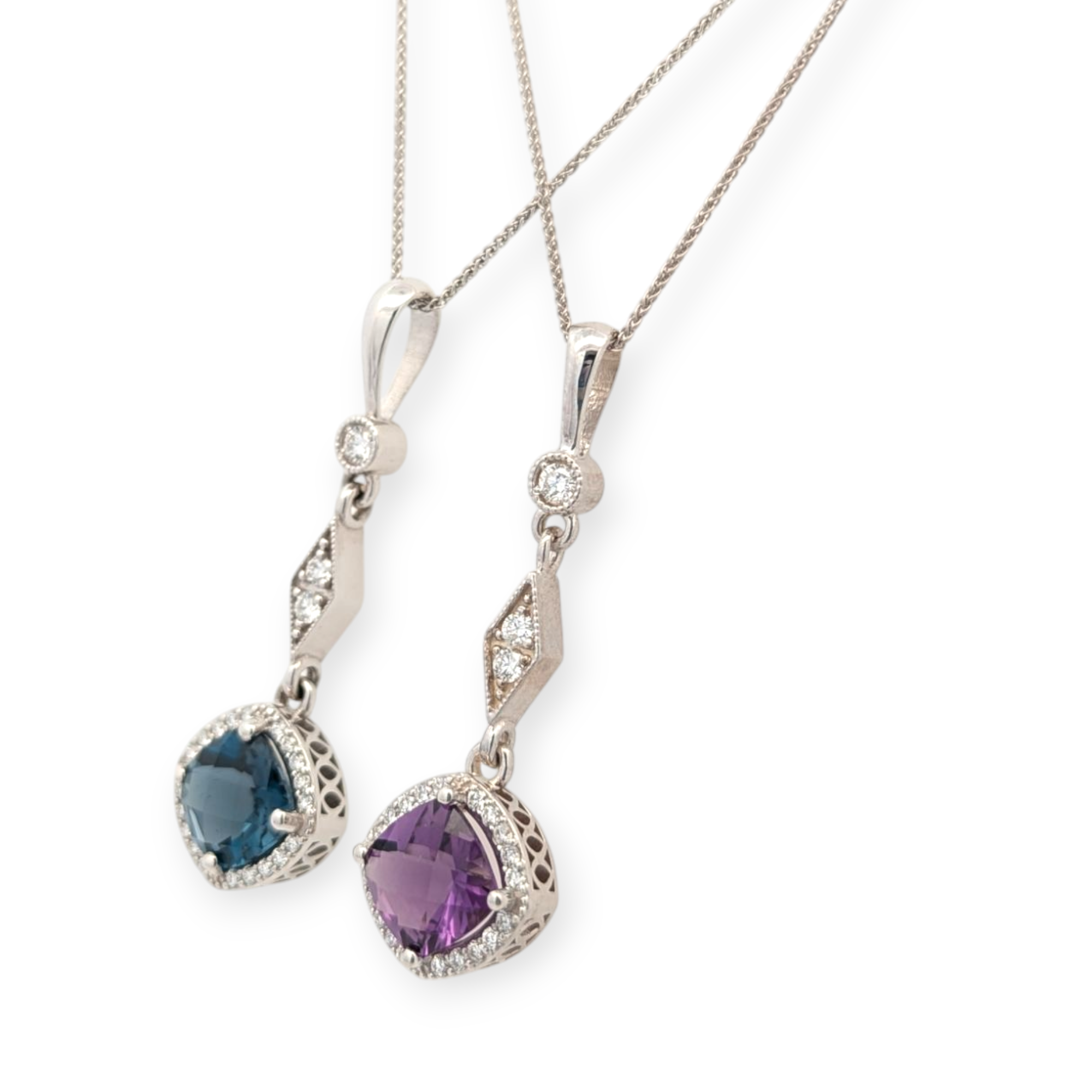 Millgrain and Gemstone Necklace in 14K White Gold