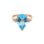 Vintage Yellow Gold, Diamond, and Blue Topaz Cocktail Ring