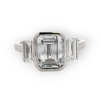 Three Stone 14K Gold Bezel Set Emerald-Cut Engagement Ring [Made to Order]