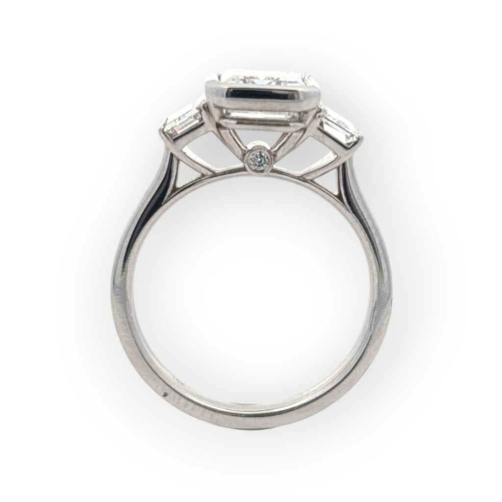Three Stone 14K Gold Bezel Set Emerald-Cut Engagement Ring [Made to Order]