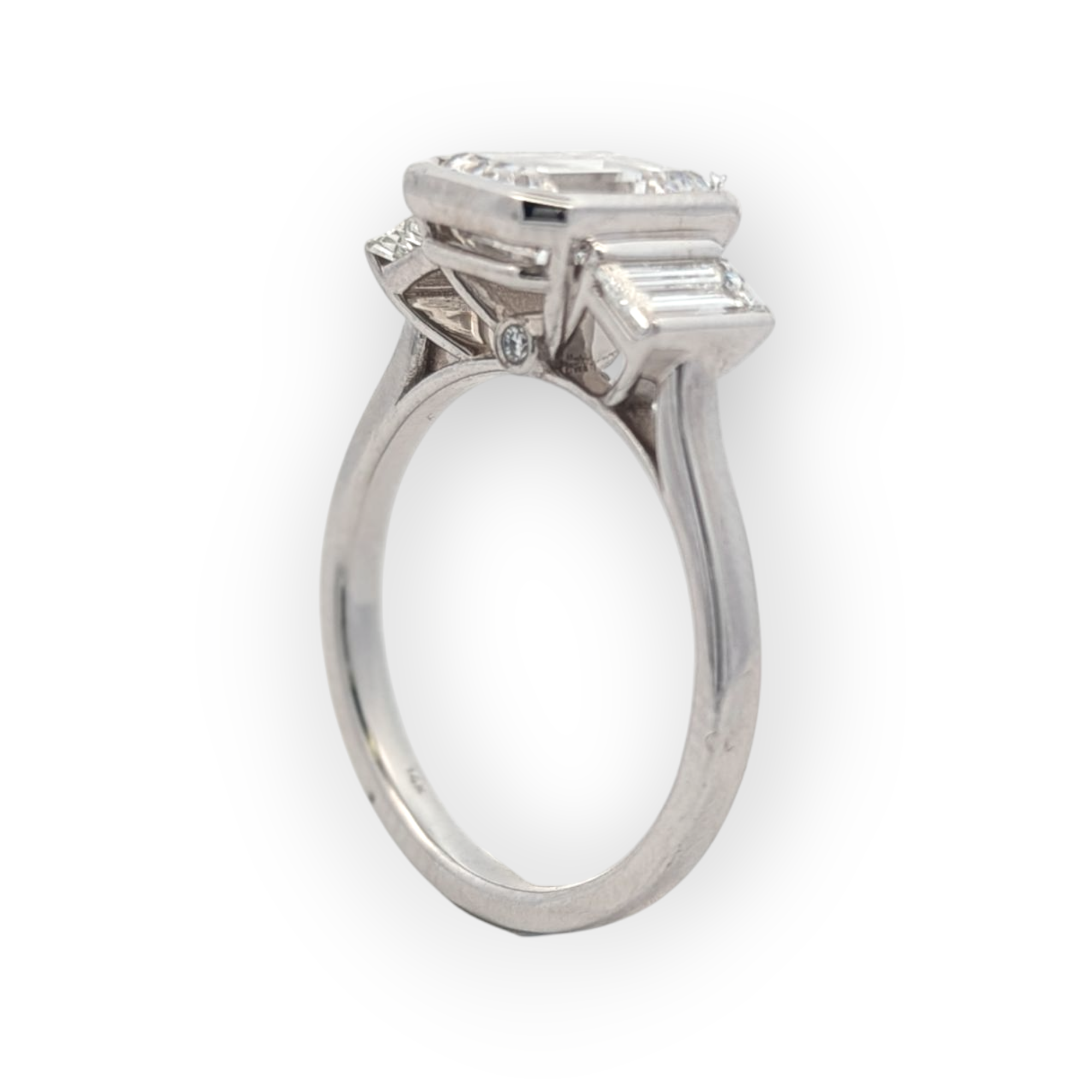 14K Gold Bezel Set Emerald-Cut Engagement Ring