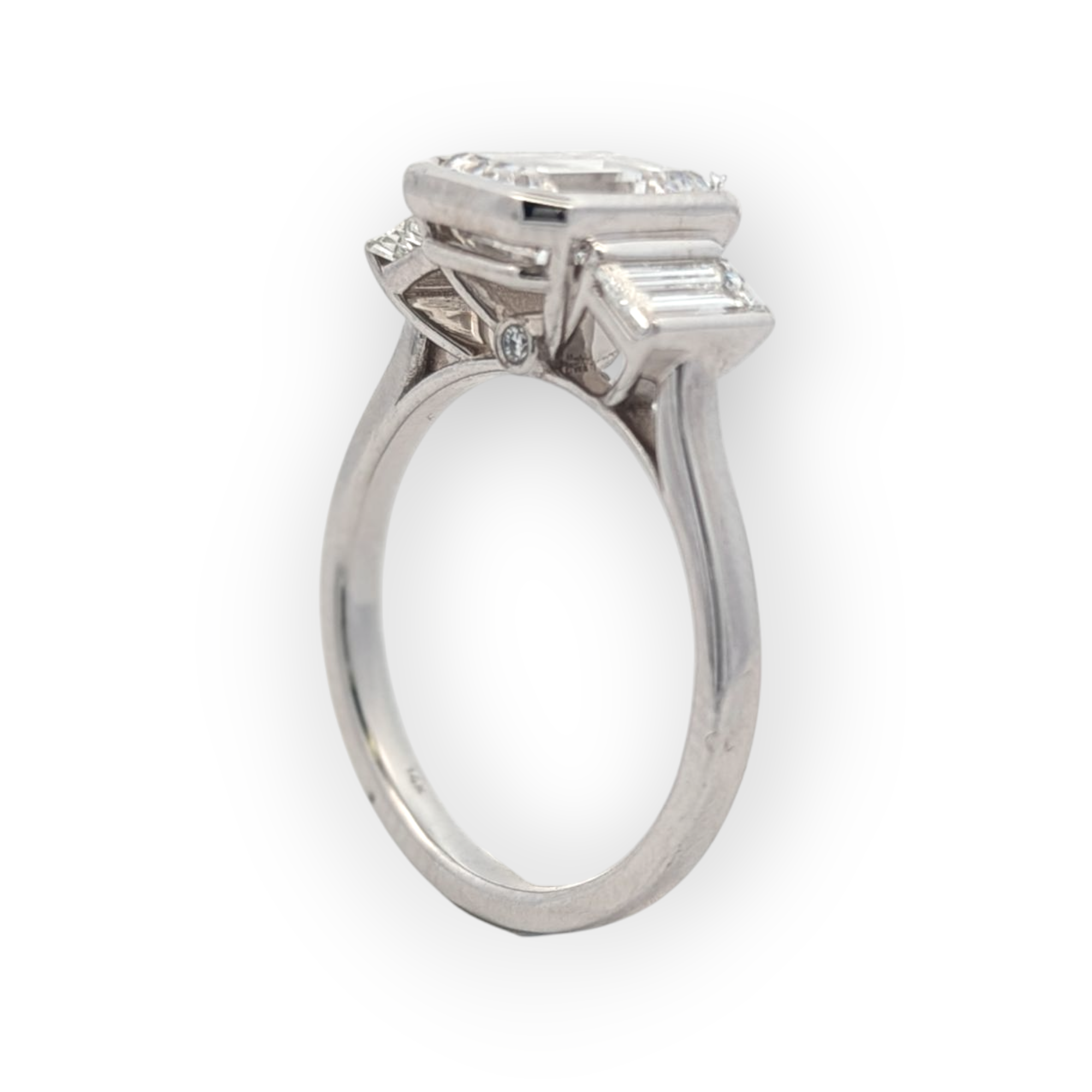 Three Stone 14K Gold Bezel Set Emerald-Cut Engagement Ring [Made to Order]