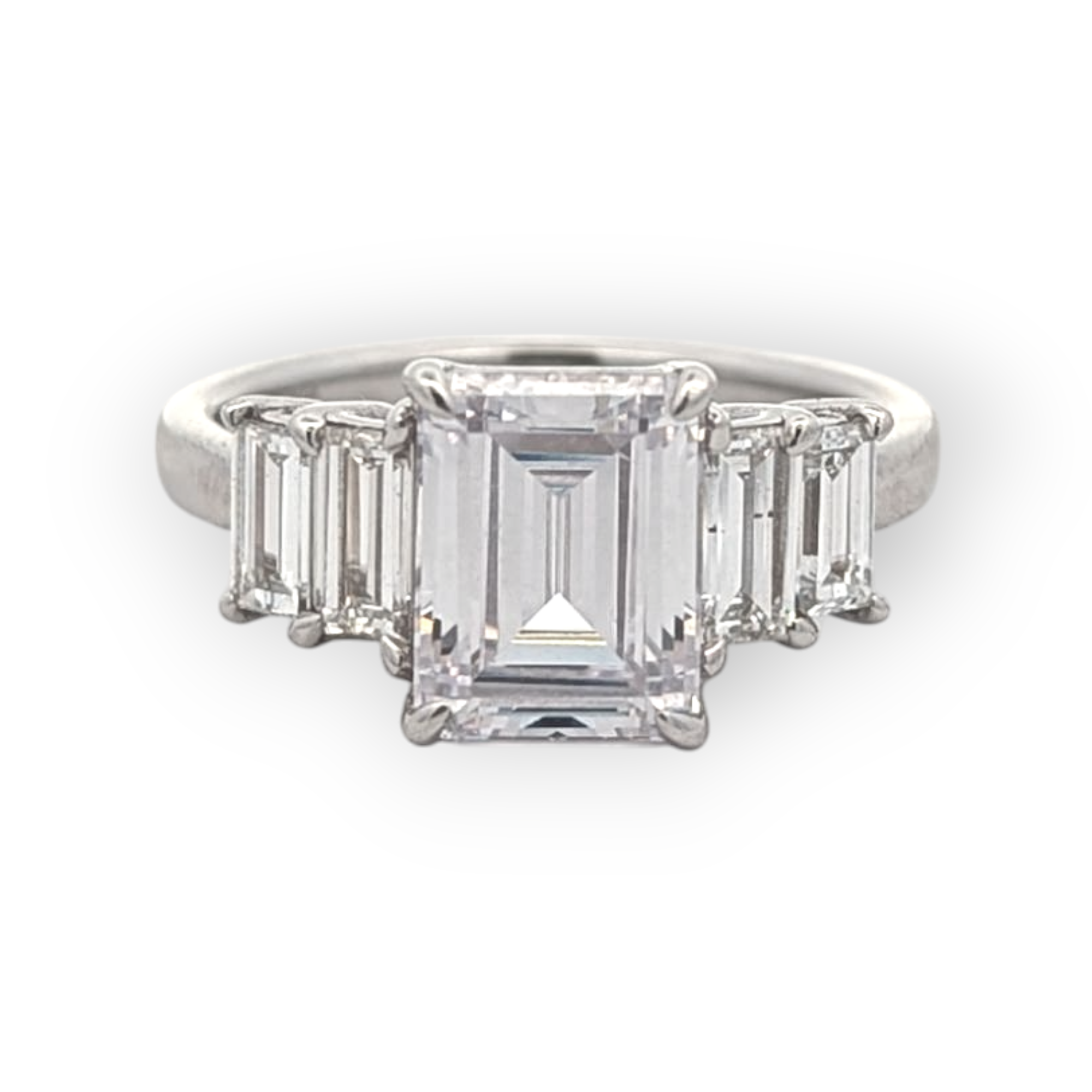 14K Gold Five-Stone Emerald Cut Engagement Ring