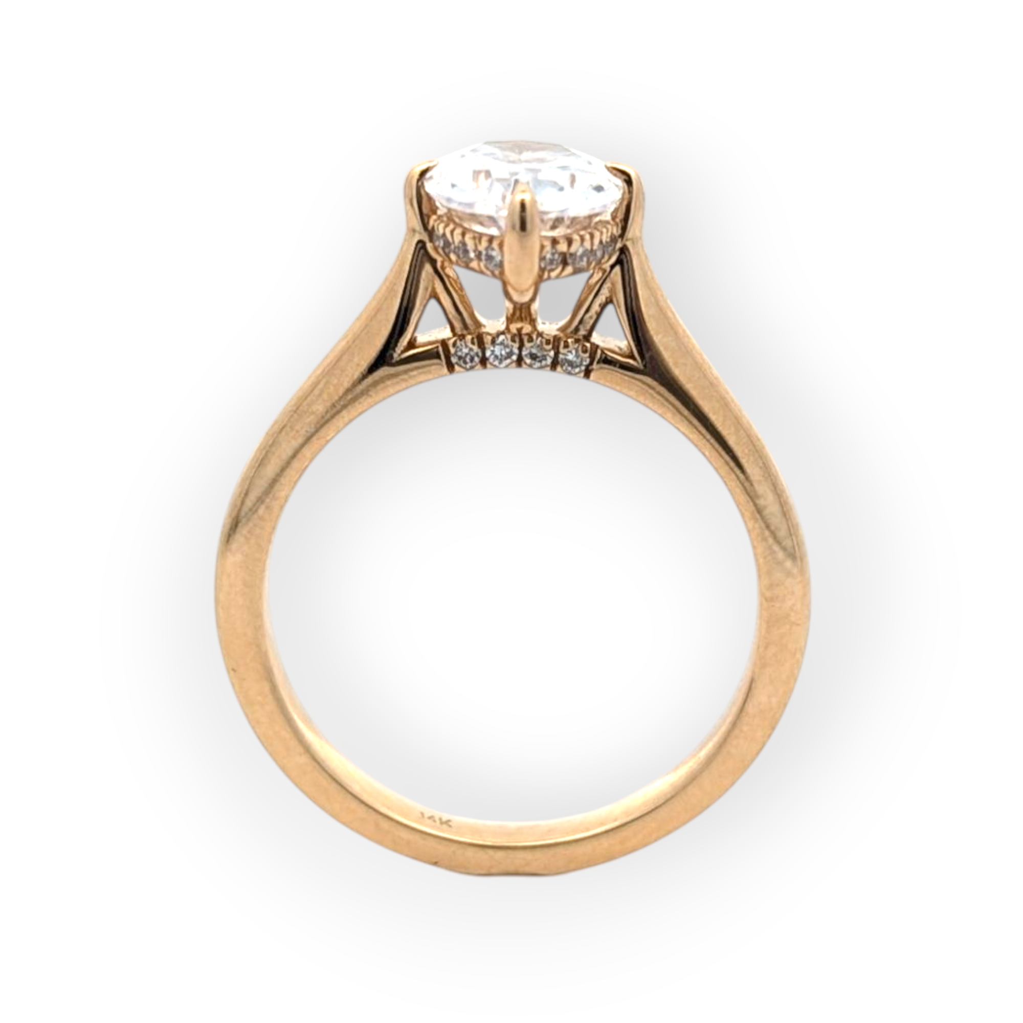 14K Gold Oval Solitaire with Hidden Halo