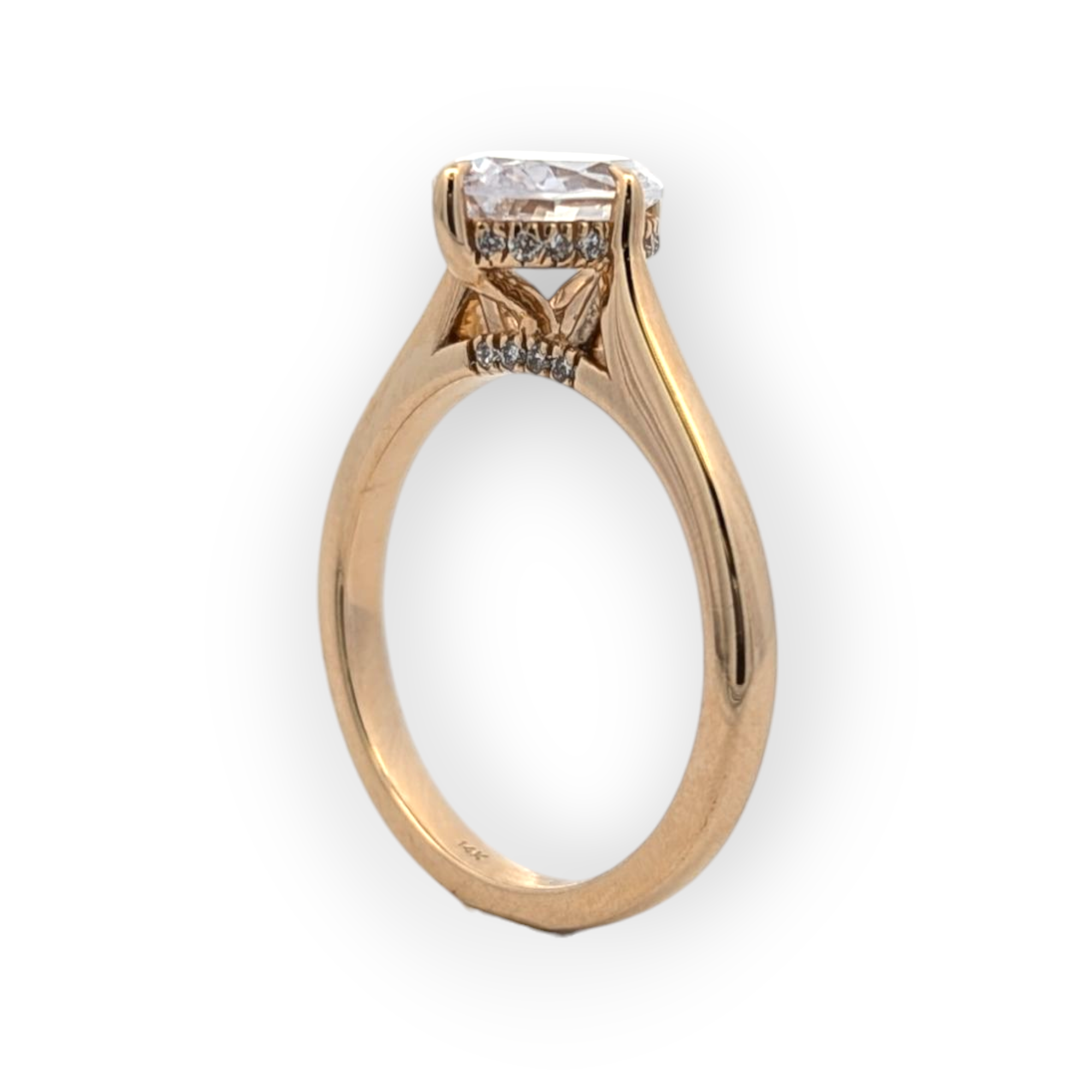 14K Gold Oval Solitaire with Hidden Halo