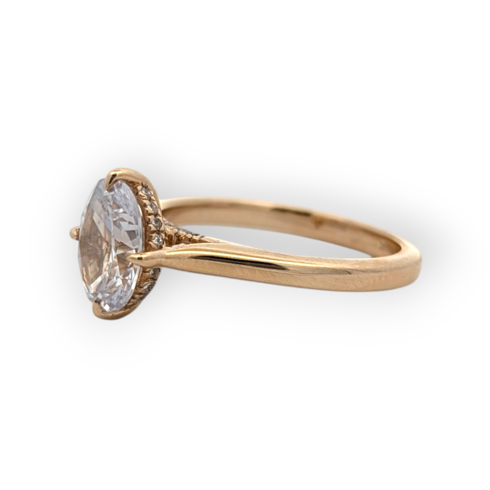 14K Gold Oval Solitaire with Hidden Halo