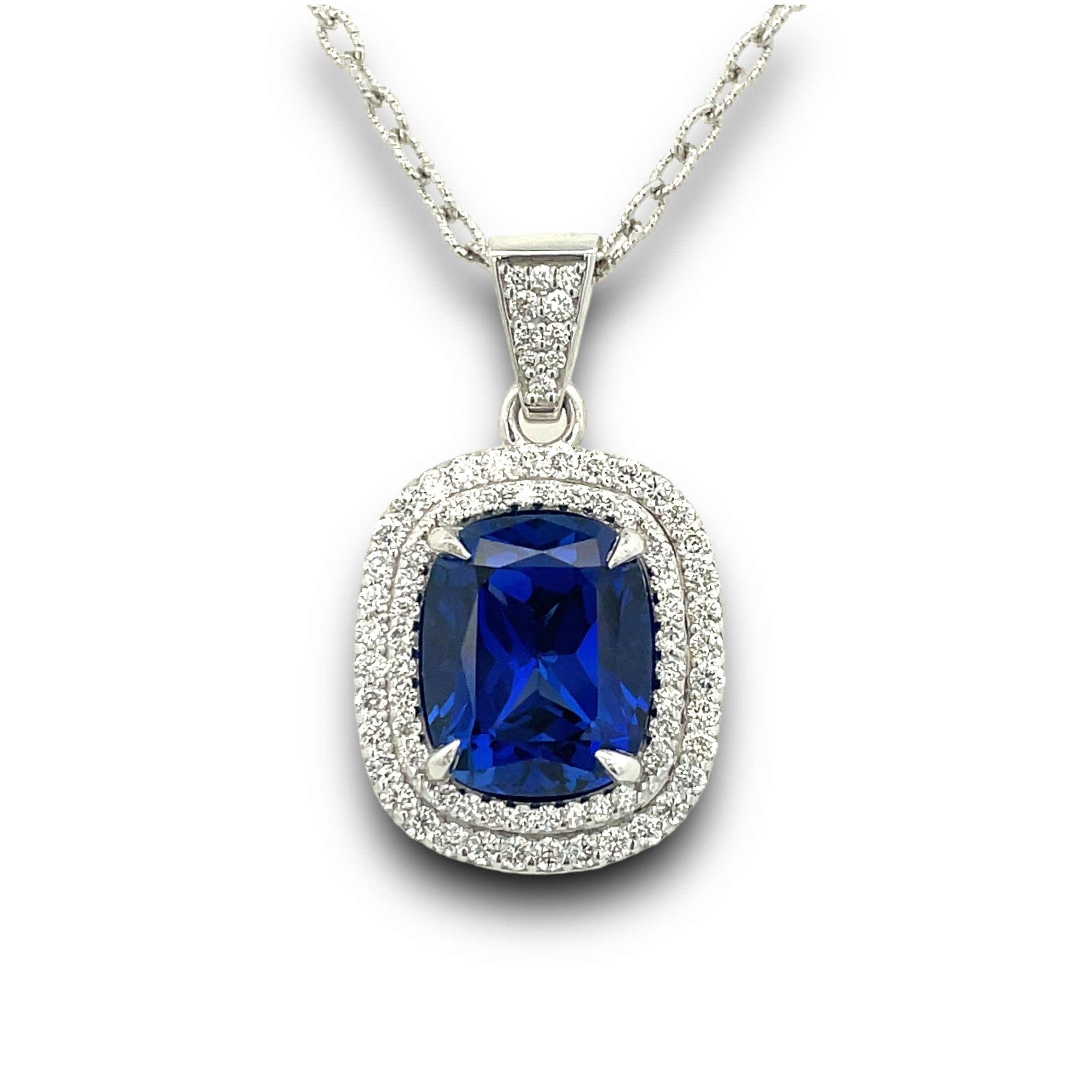 Juliana Lab Sapphire & Lab Diamond Necklace in White Gold