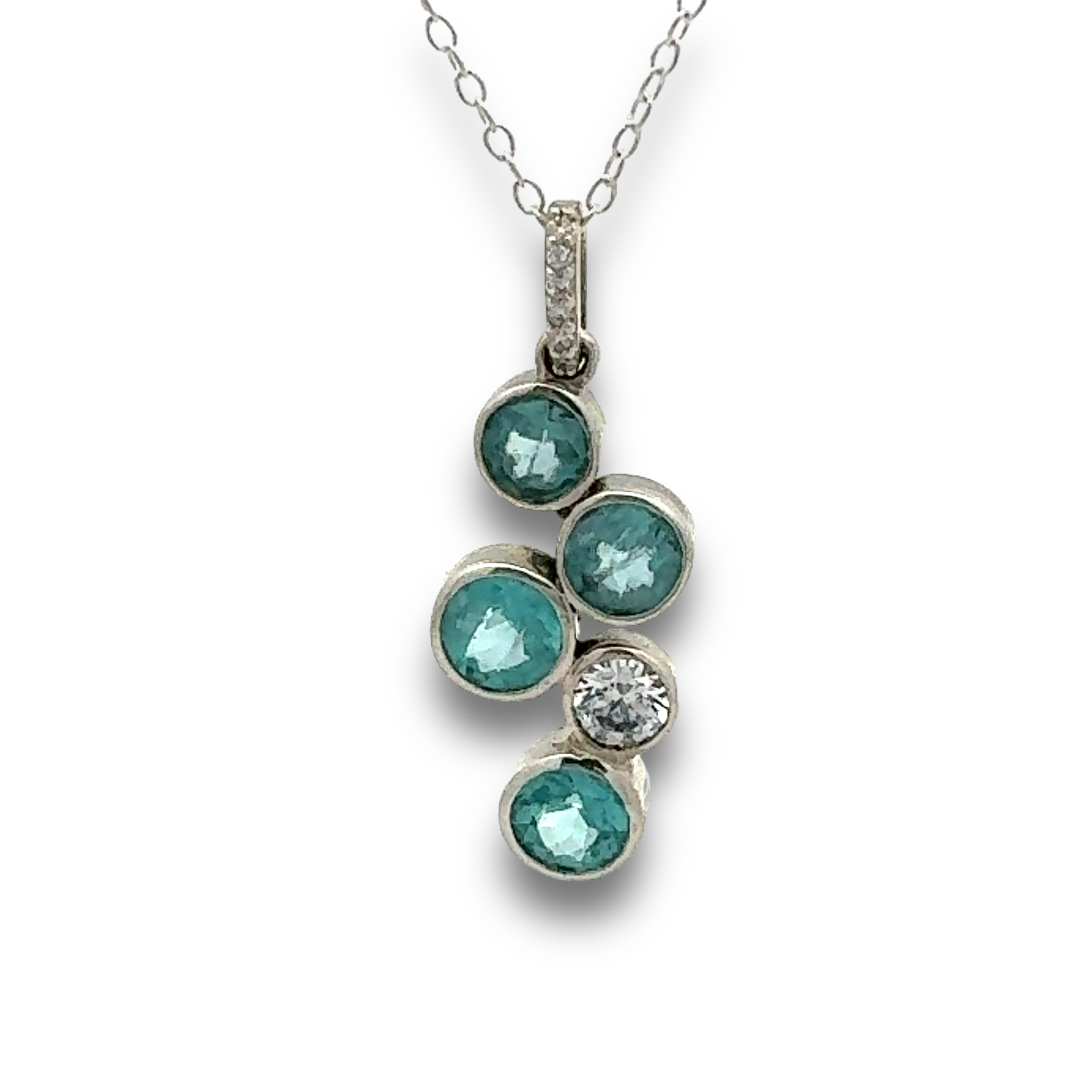 Apatite & Diamond Necklace in Sterling Silver