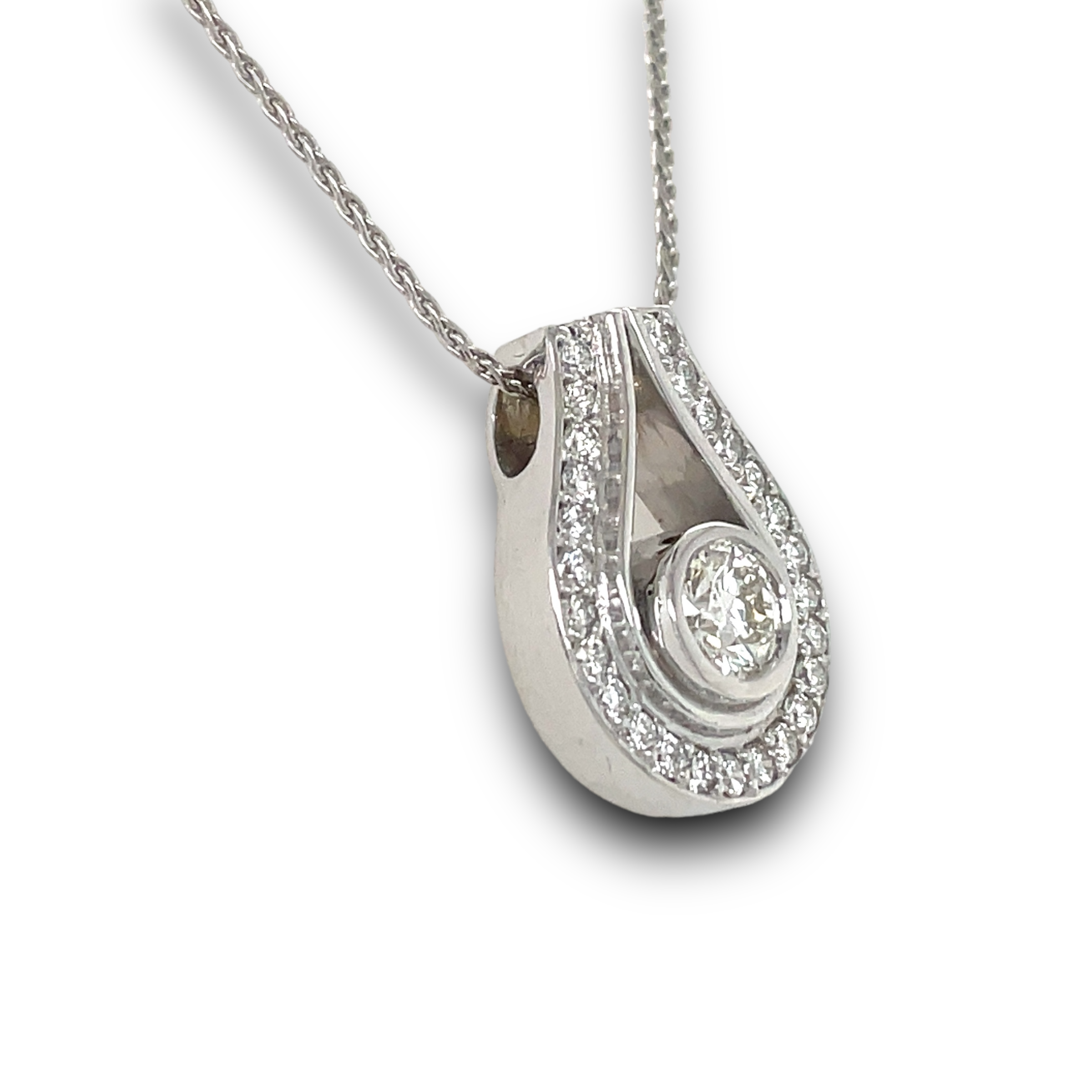 Dominia Diamond Drop Pendant in White Gold