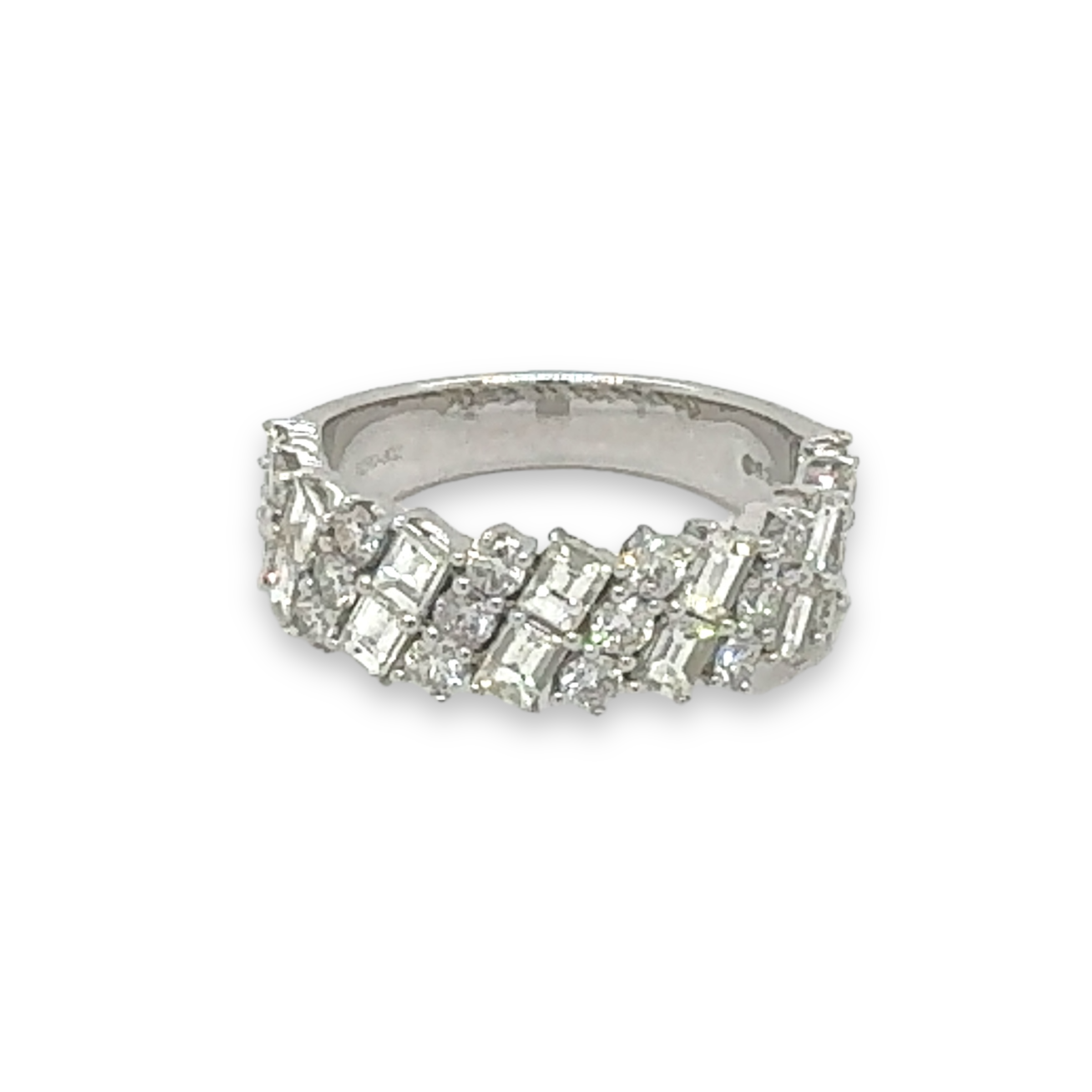 Round and Baguette Diamond Anniversary Ring in 14k White Gold