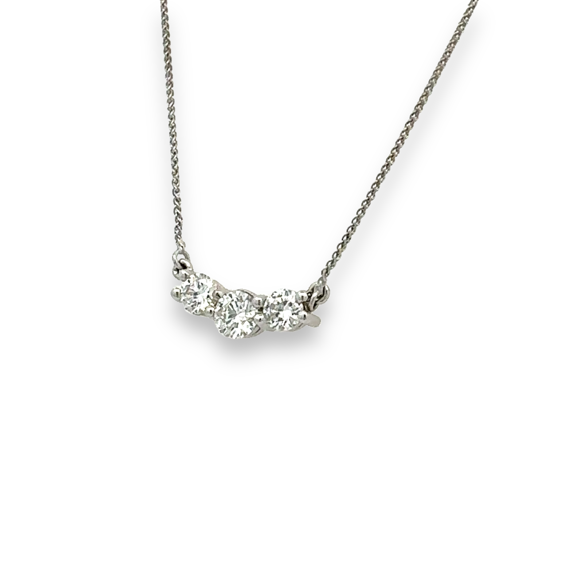 3 Stone Diamond Necklace in 14k White Gold