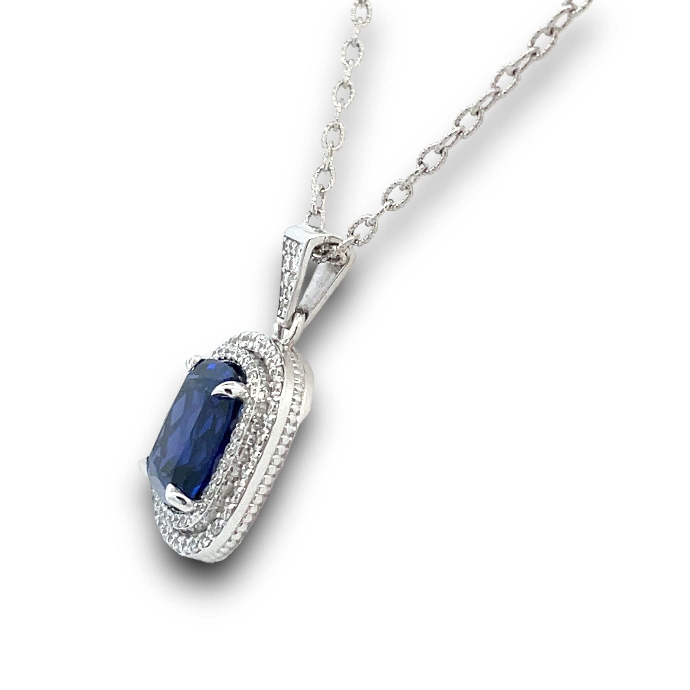 Juliana Lab Sapphire & Lab Diamond Necklace in White Gold