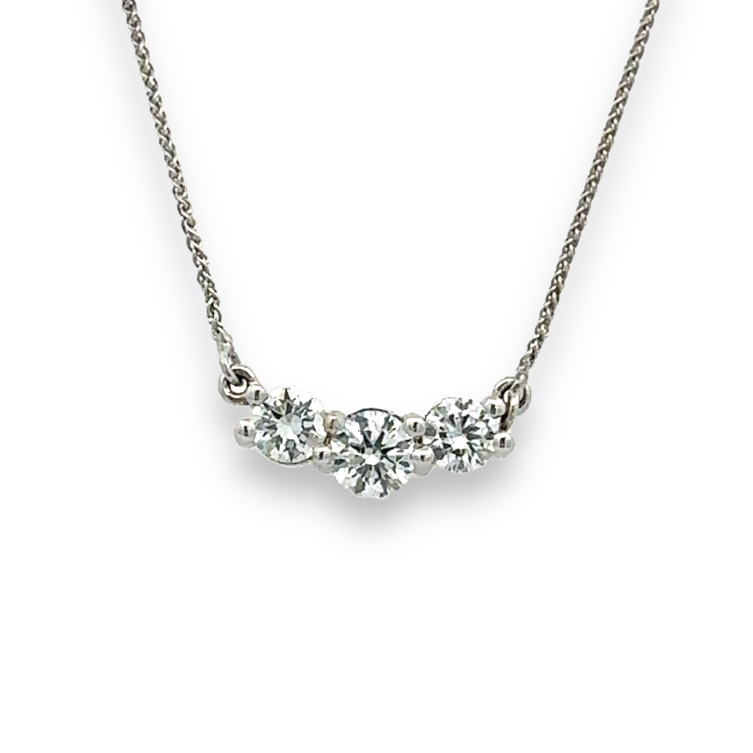 3 Stone Diamond Necklace in 14k White Gold