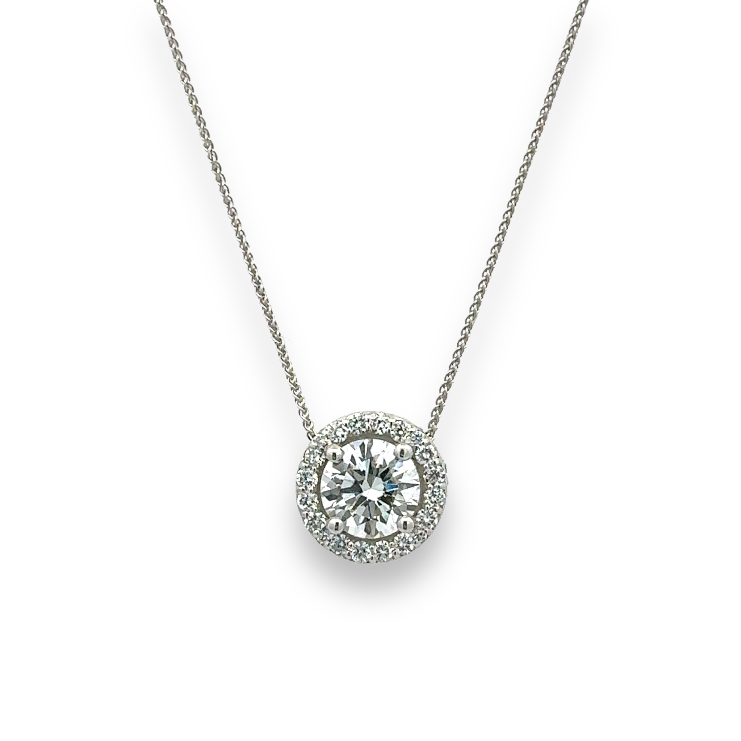 14k White Gold Lab Grown Diamond Double Halo Necklace