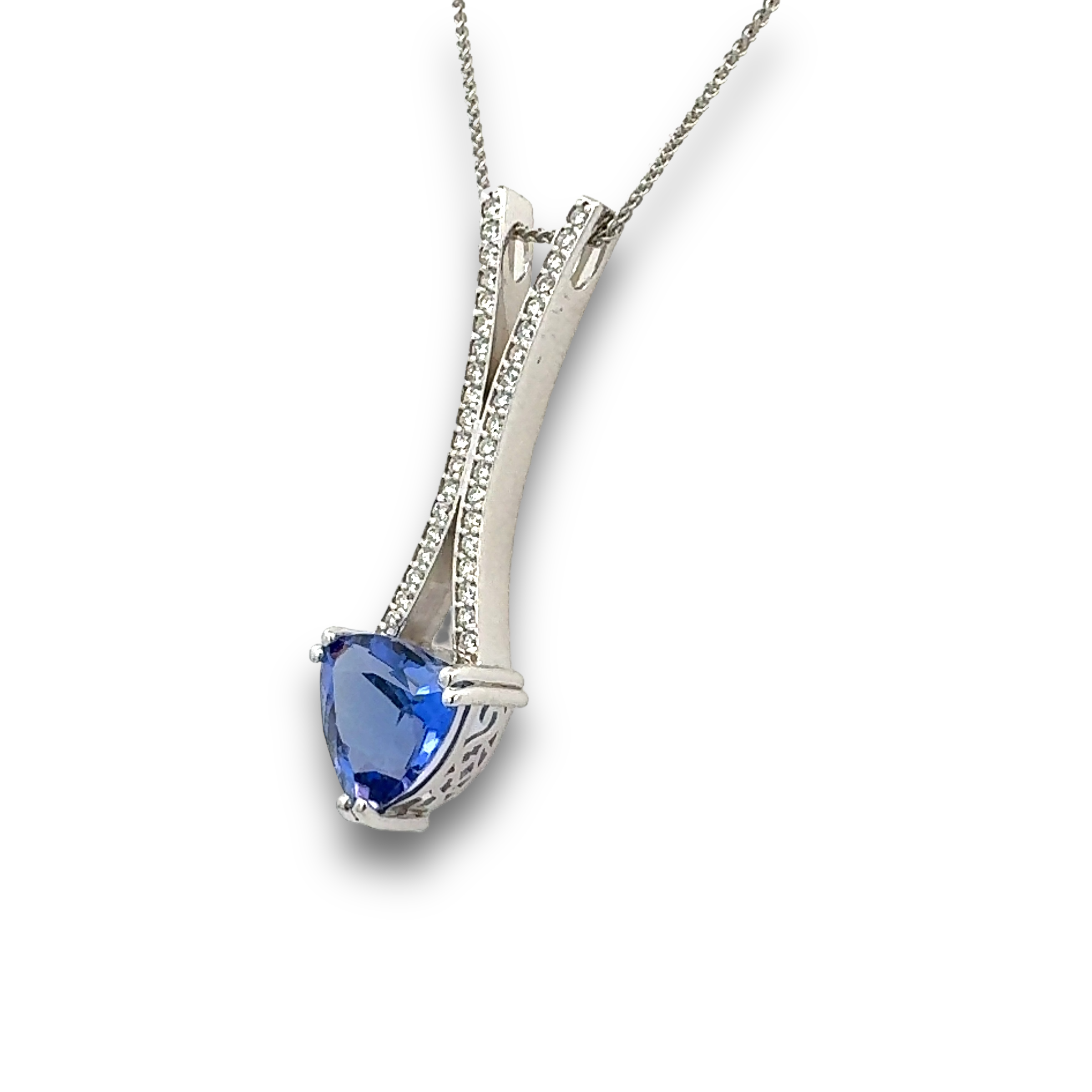 Tanzanite & Diamond Necklace in 14k White Gold