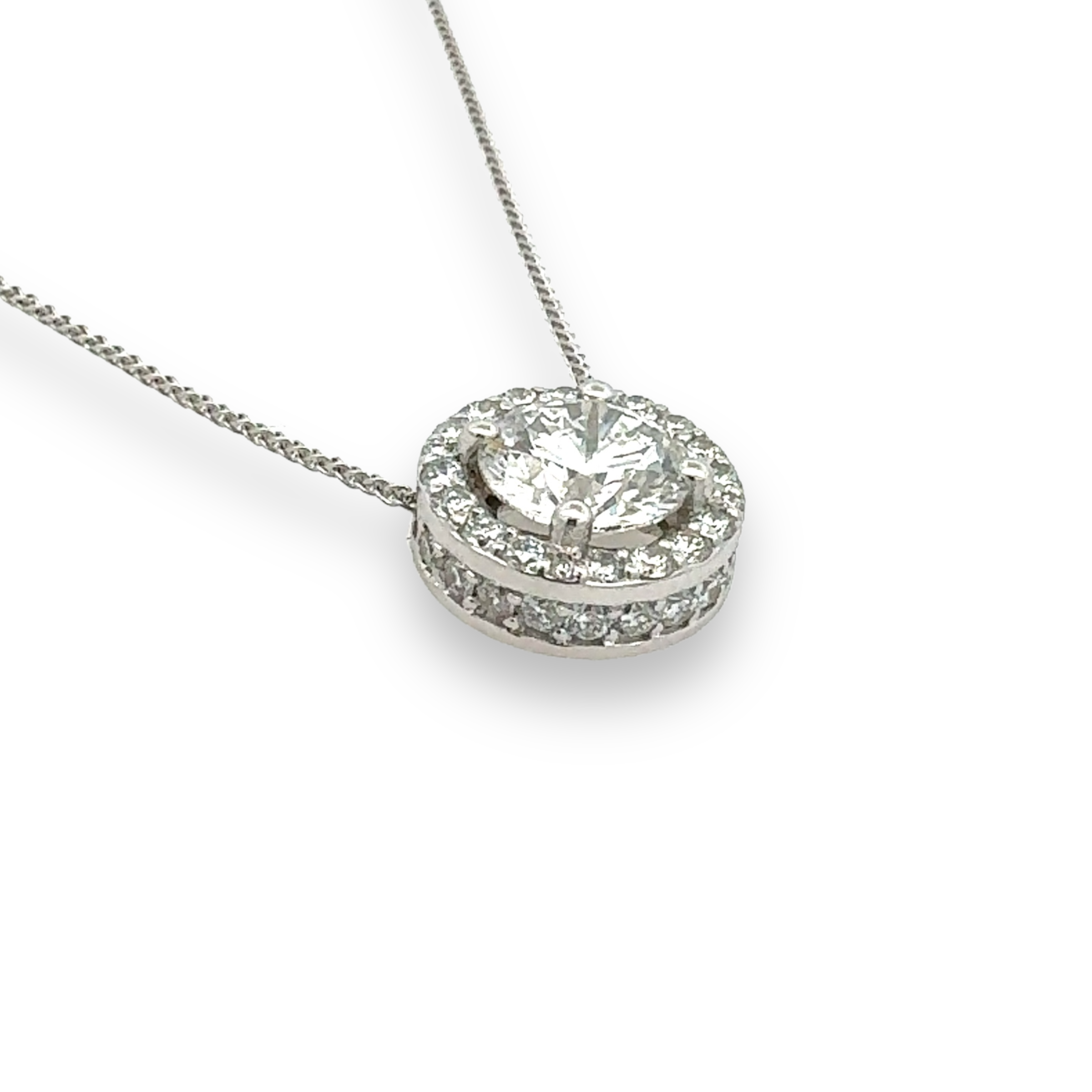 14k White Gold Lab Grown Diamond Double Halo Necklace