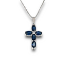 Natural Sapphire & Diamond Cross  in 14k White Gold