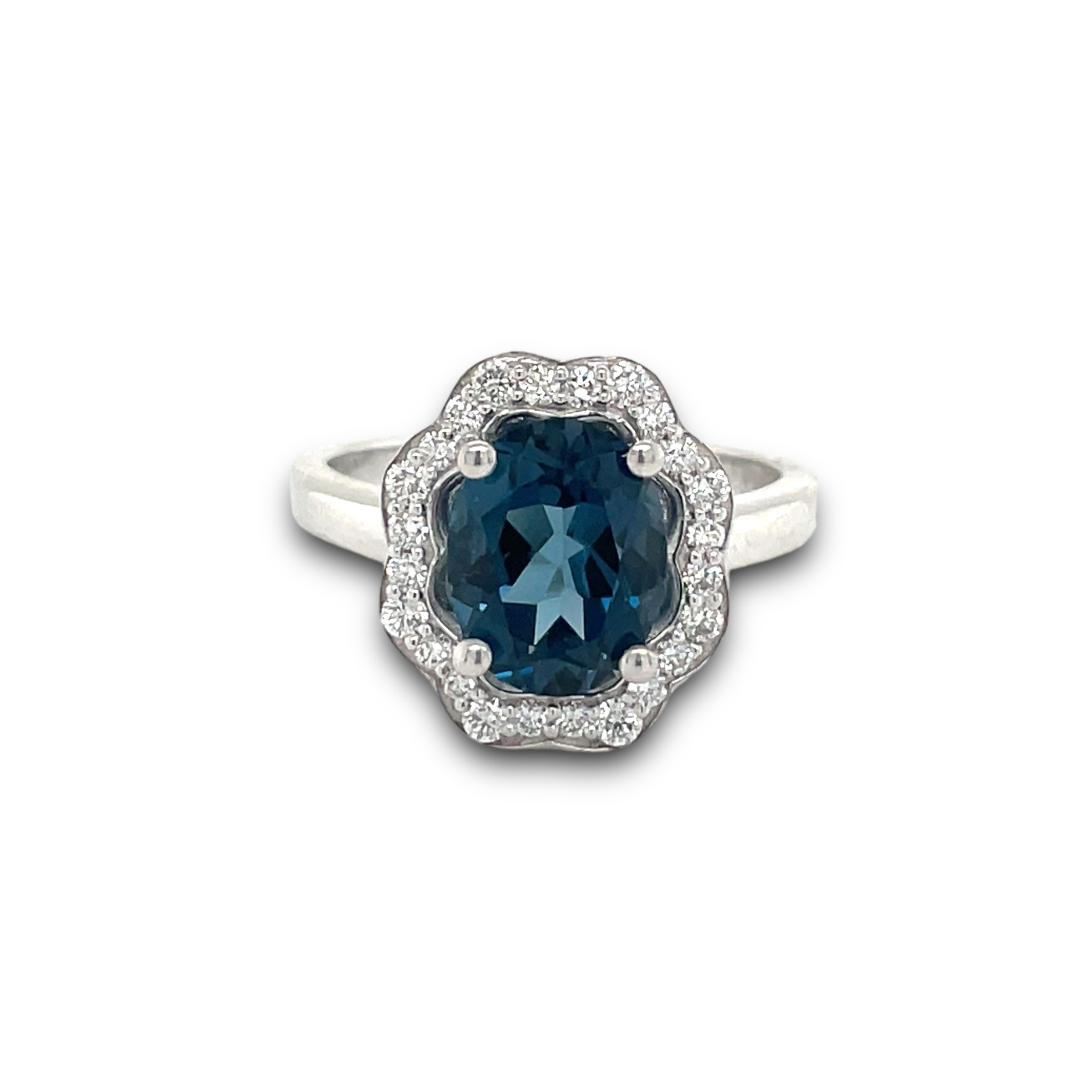 Adrianna Ring 14k White Gold London Blue Topaz with Diamonds