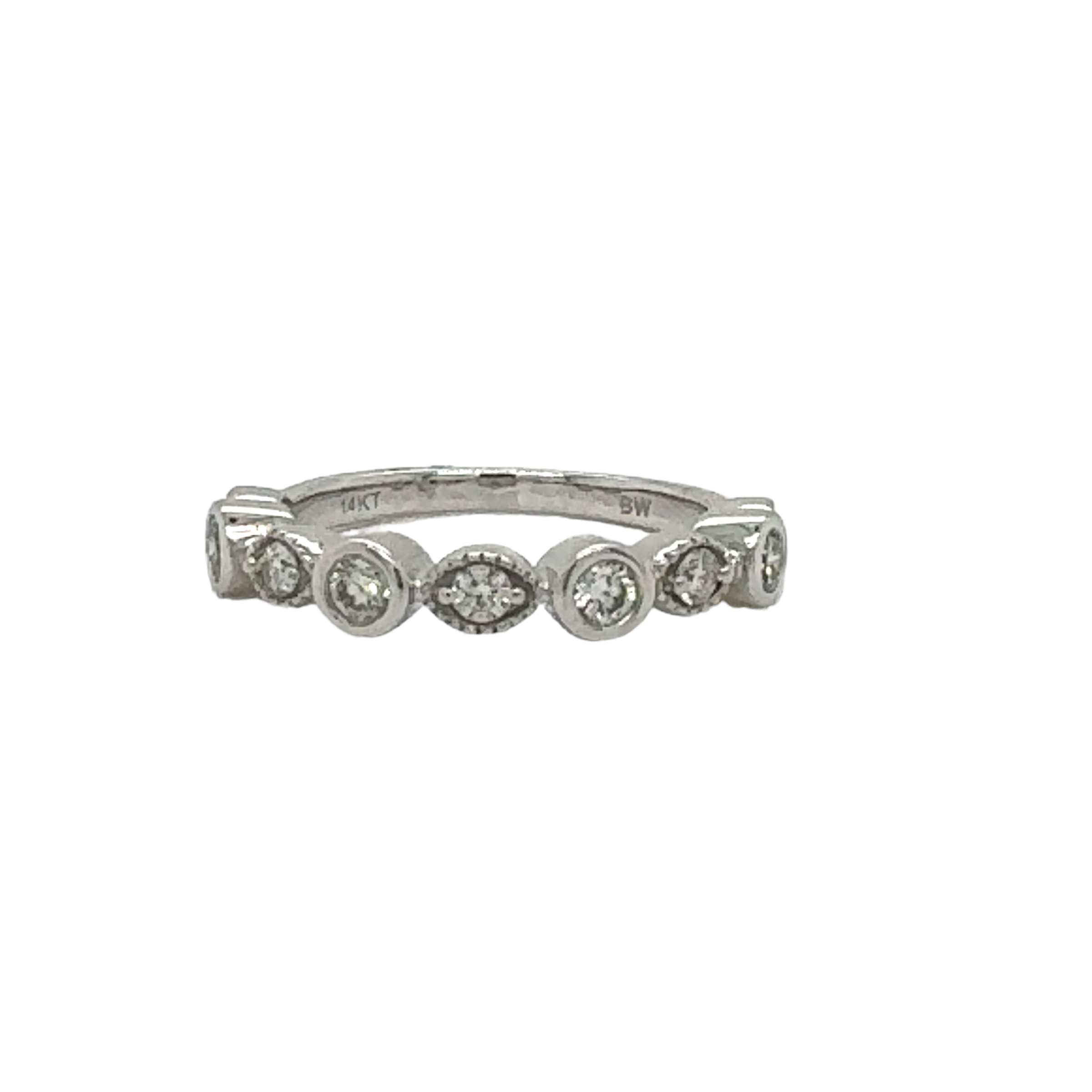 Diamond Bezel & Millgrain Prong Set Ring in 14k White Gold