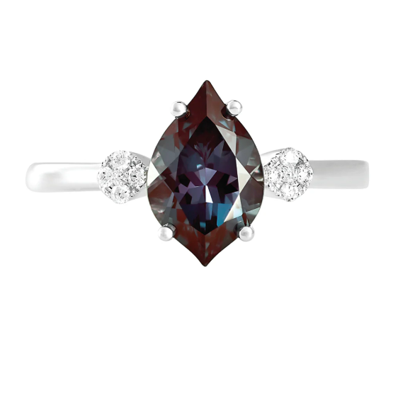 Lab Grown Alexandrite and Diamond Ring