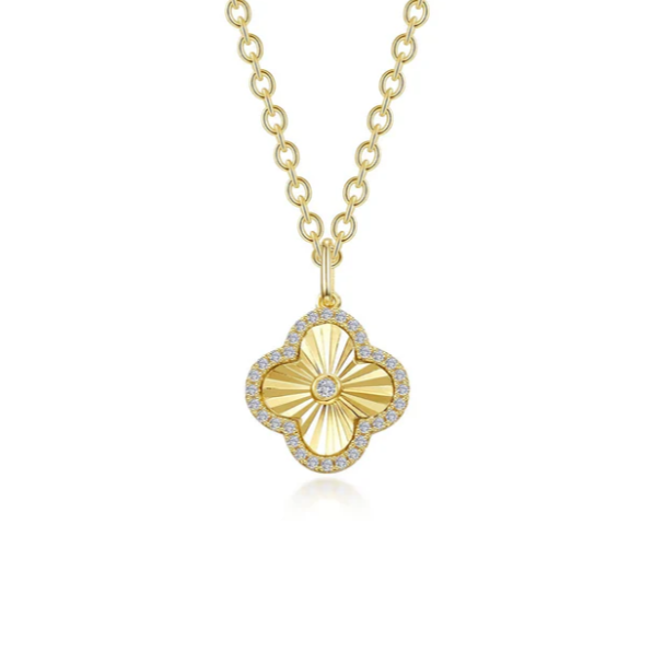 Gold-Toned Sterling Silver Fluted Clover Necklace