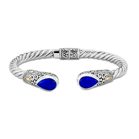 Sterling Silver and 18K Yellow Gold Lapis Bangle