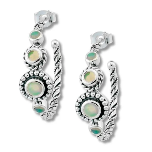 Sterling Silver and Opal Hoop Earrings