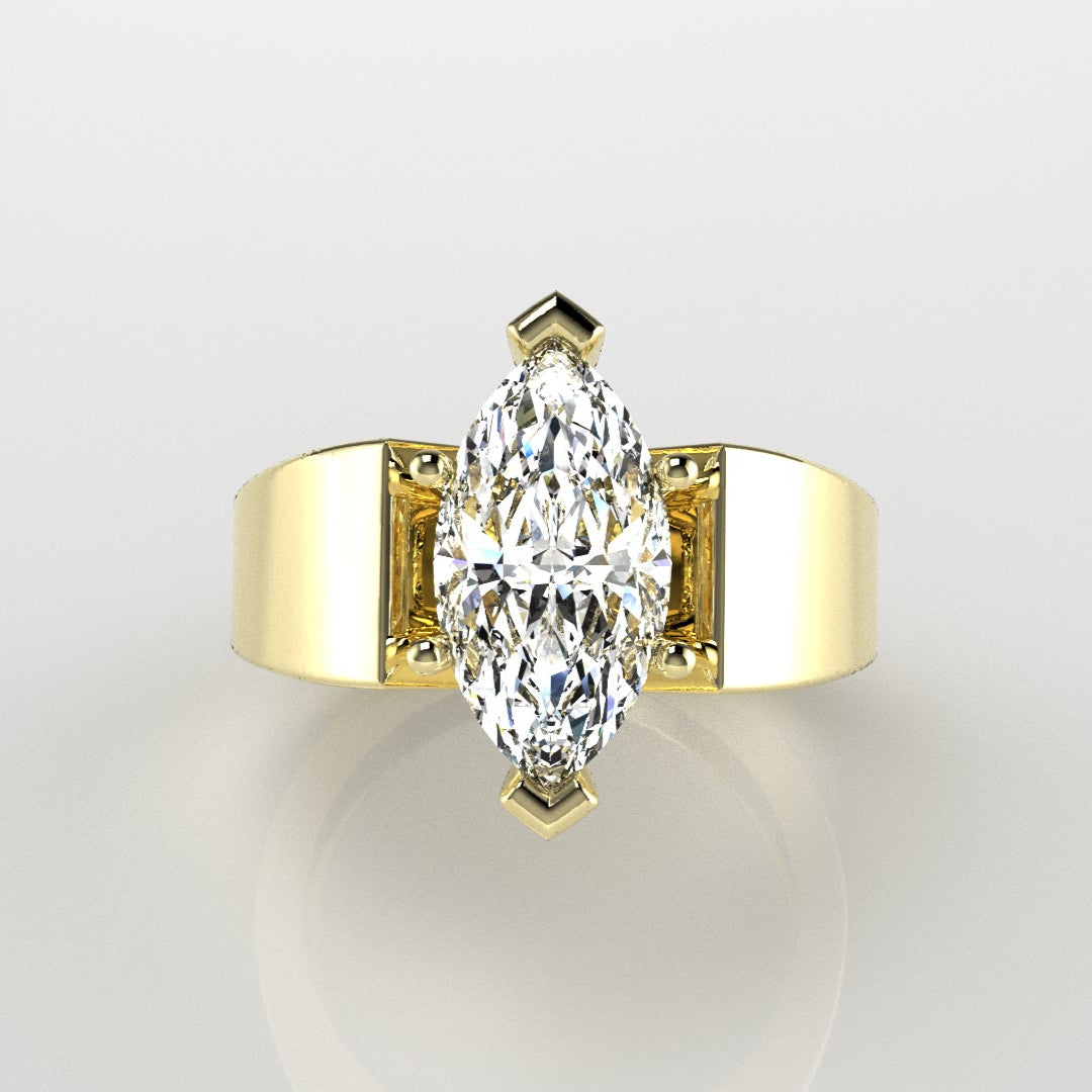 Wide High Polish Solitaire Engagement Ring [Made to Order]