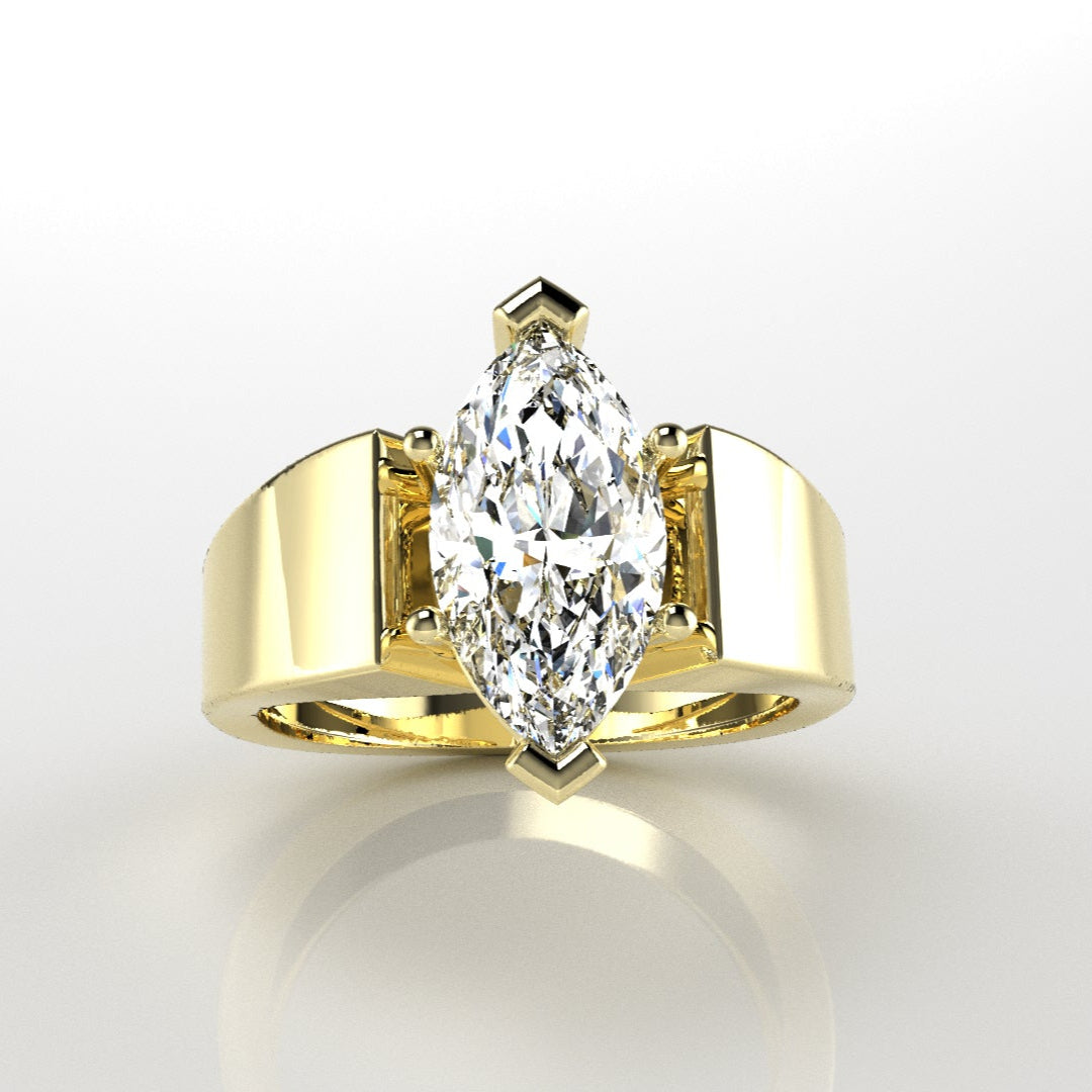 Wide High Polish Solitaire Engagement Ring [Made to Order]