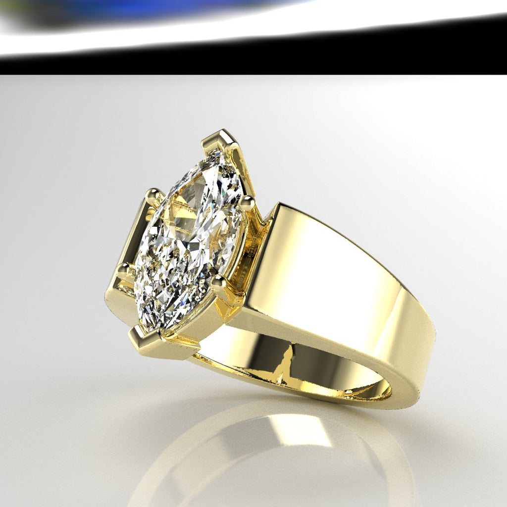 Wide High Polish Solitaire Engagement Ring [Made to Order]