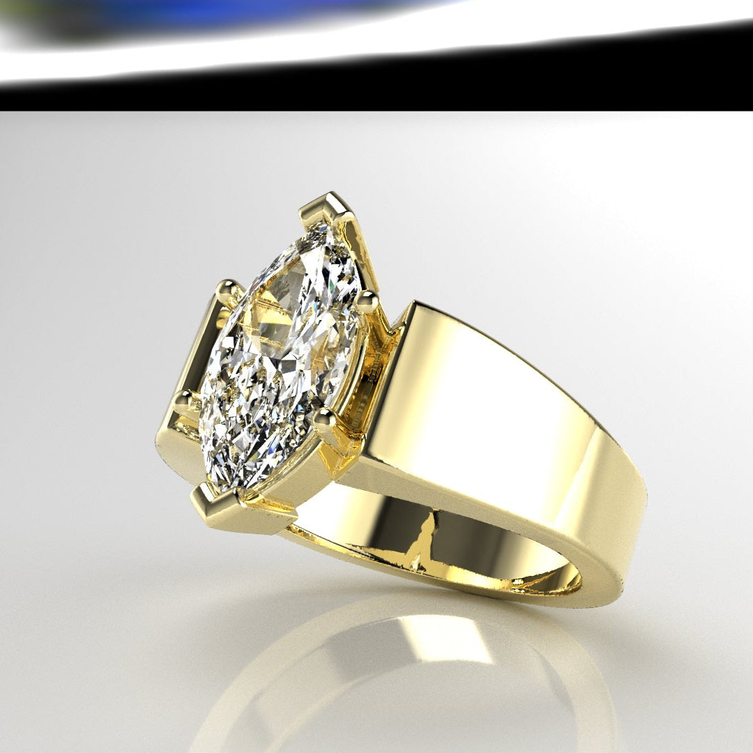 Wide High Polish Solitaire Engagement Ring [Made to Order]