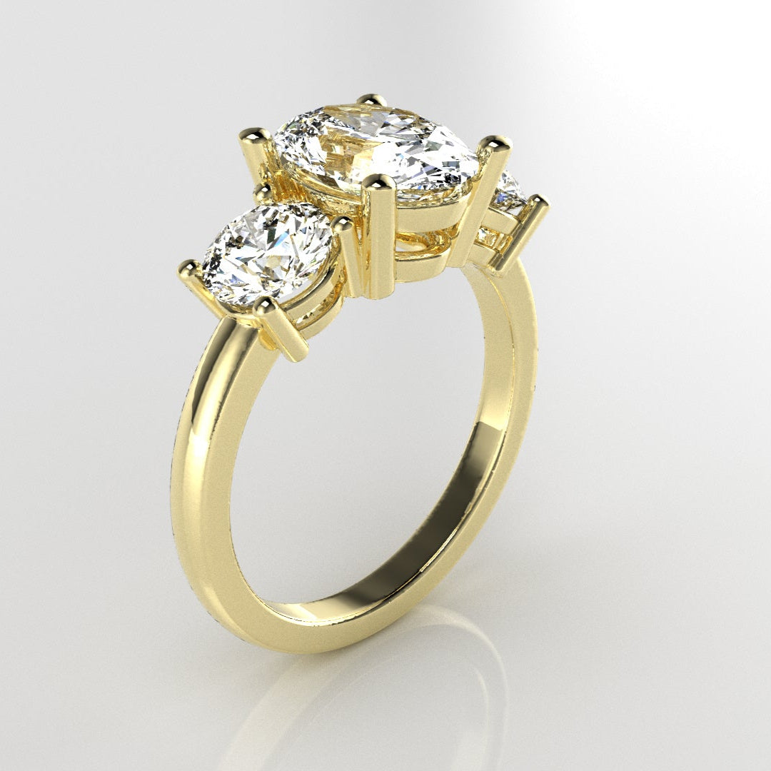 Three Stone Ring in 14K Yellow Gold [Made to Order]