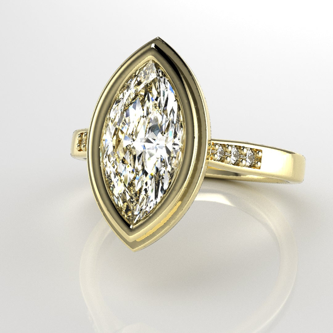 Stepped Bezel Set Marquise Engagement Ring [Made to Order]