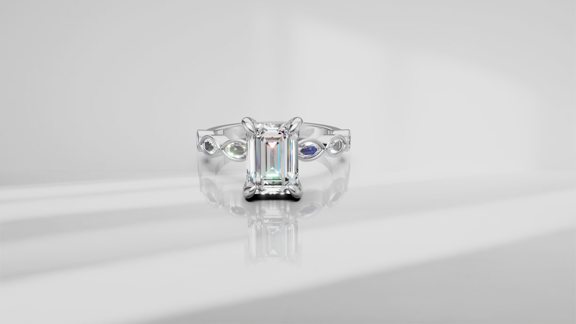 Emerald Cut and Bezel Set Accent Engagement Ring [Made to Order]