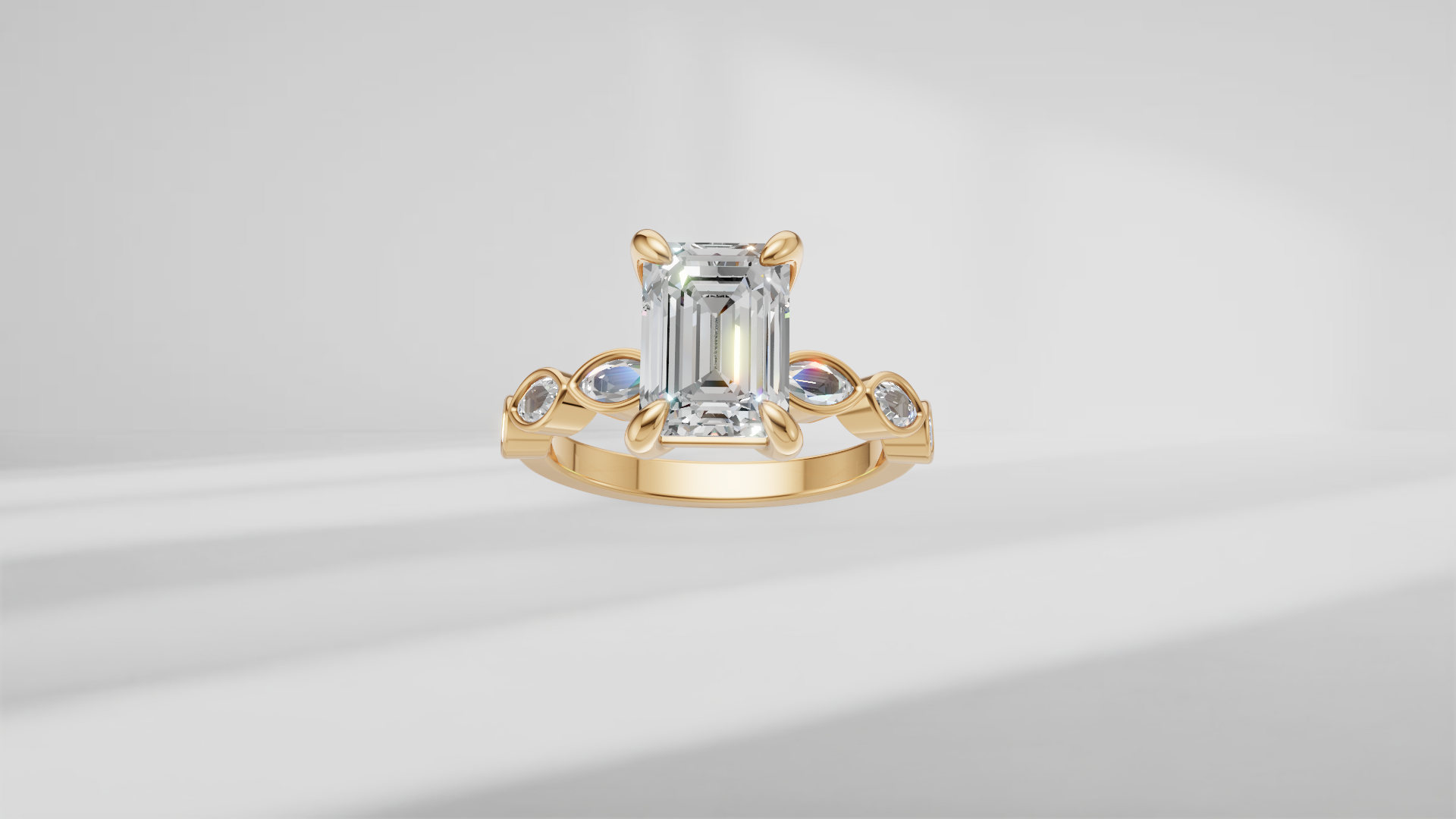 Emerald Cut and Bezel Set Accent Engagement Ring [Made to Order]