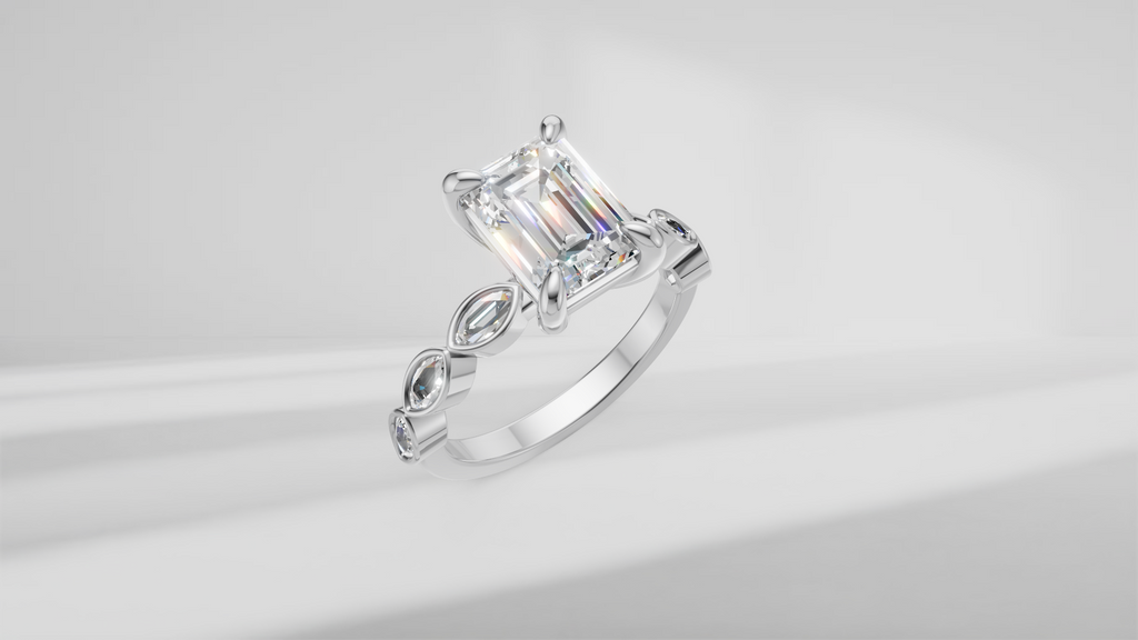 Emerald Cut and Bezel Set Accent Engagement Ring [Made to Order]