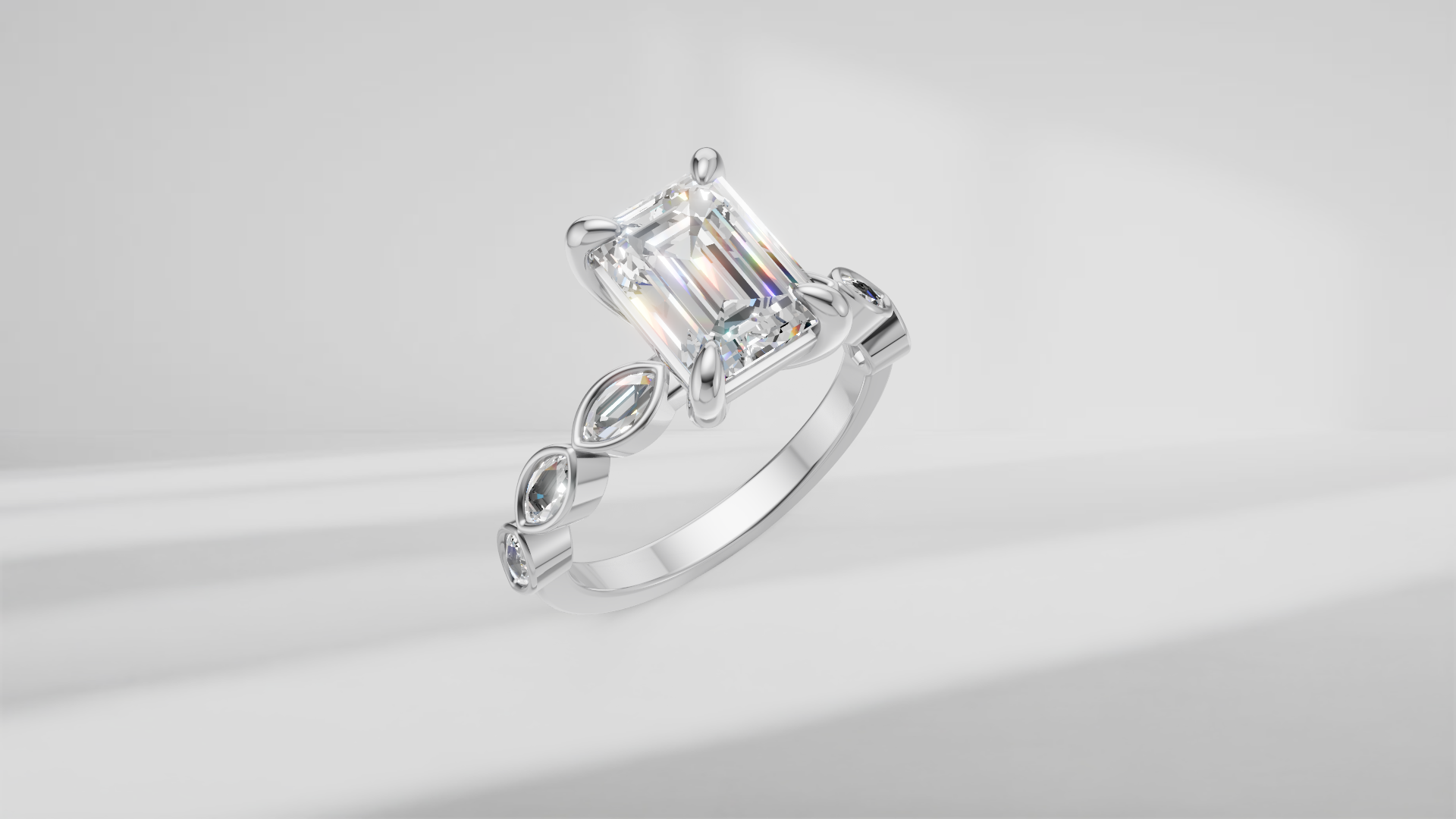 Emerald Cut and Bezel Set Accent Engagement Ring [Made to Order]